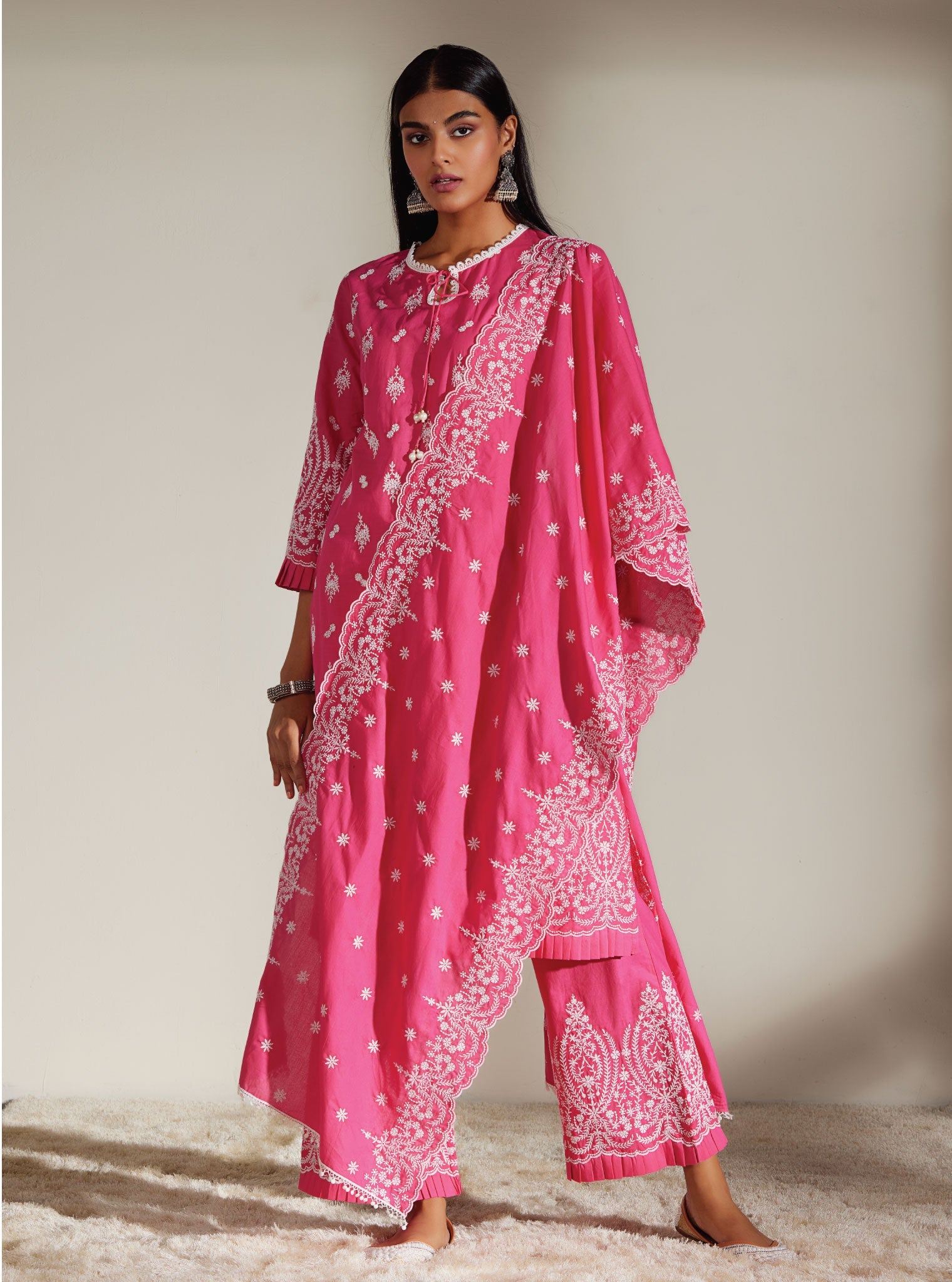 Asteria Supima Cotton Pink Kurta with Palazzo Set