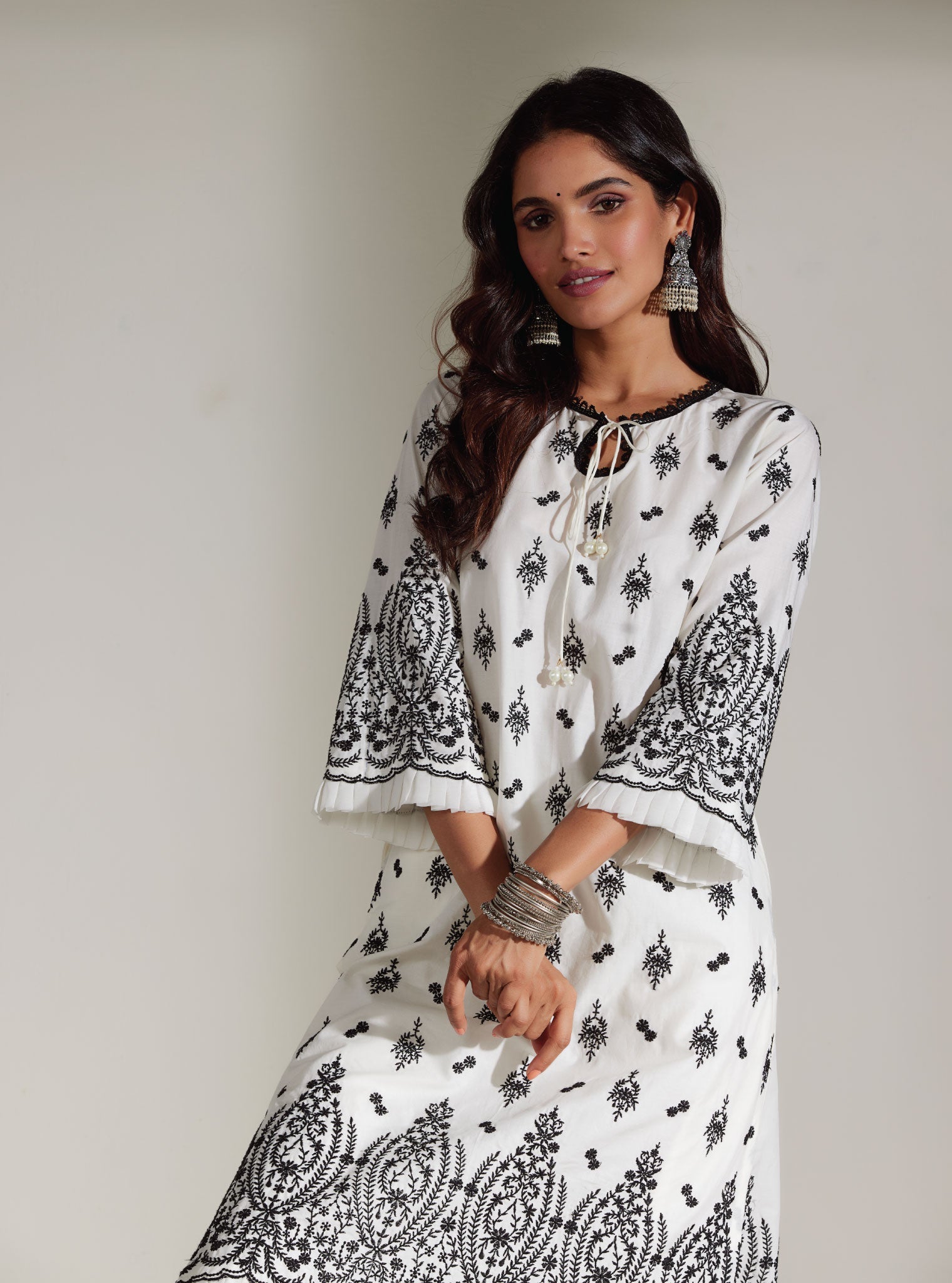 Asteria Supima Cotton Off White Kurta with Palazzo Set