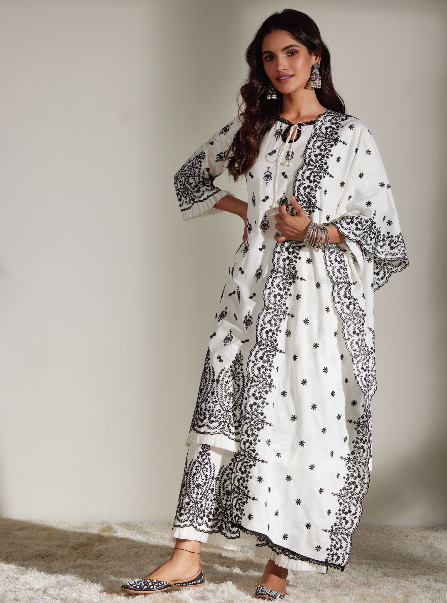 Asteria Supima Cotton Off White Kurta with Palazzo Set