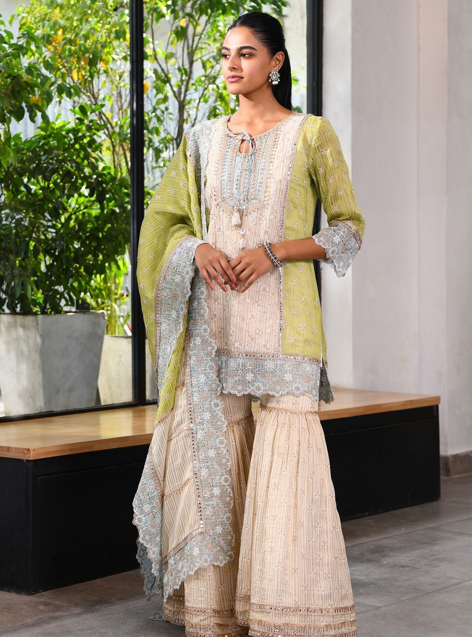 Birchin Banarsi Off White Kurta with Garara Set