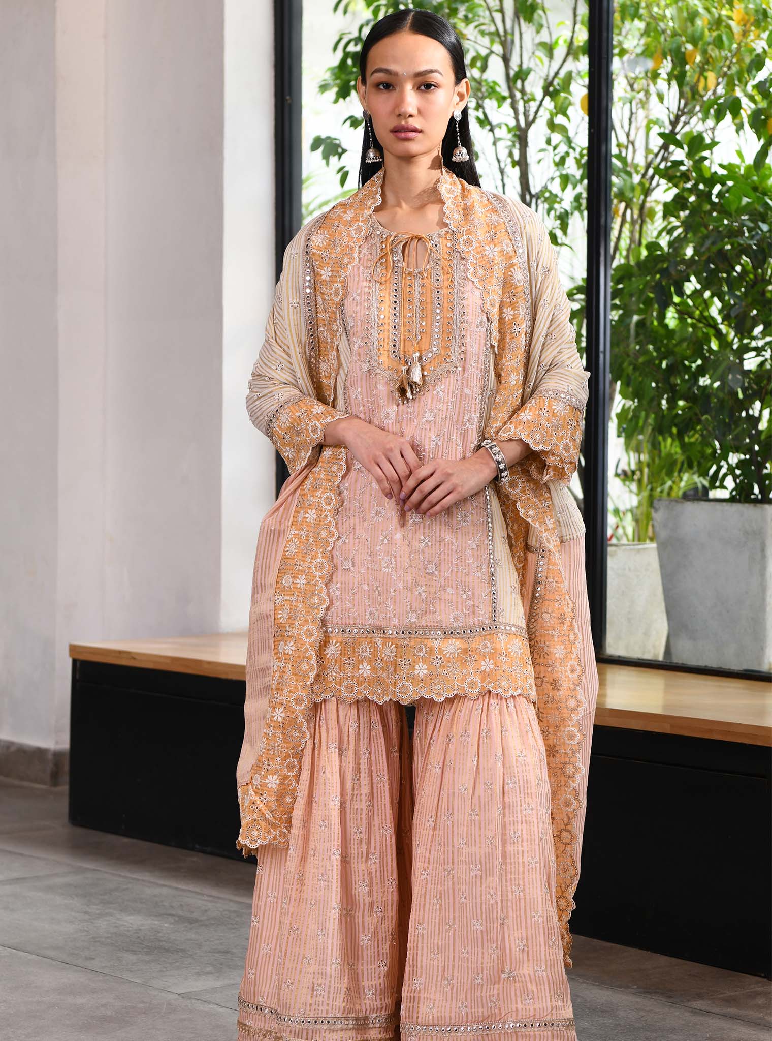 Birchin Banarsi Pink Kurta with Garara Set