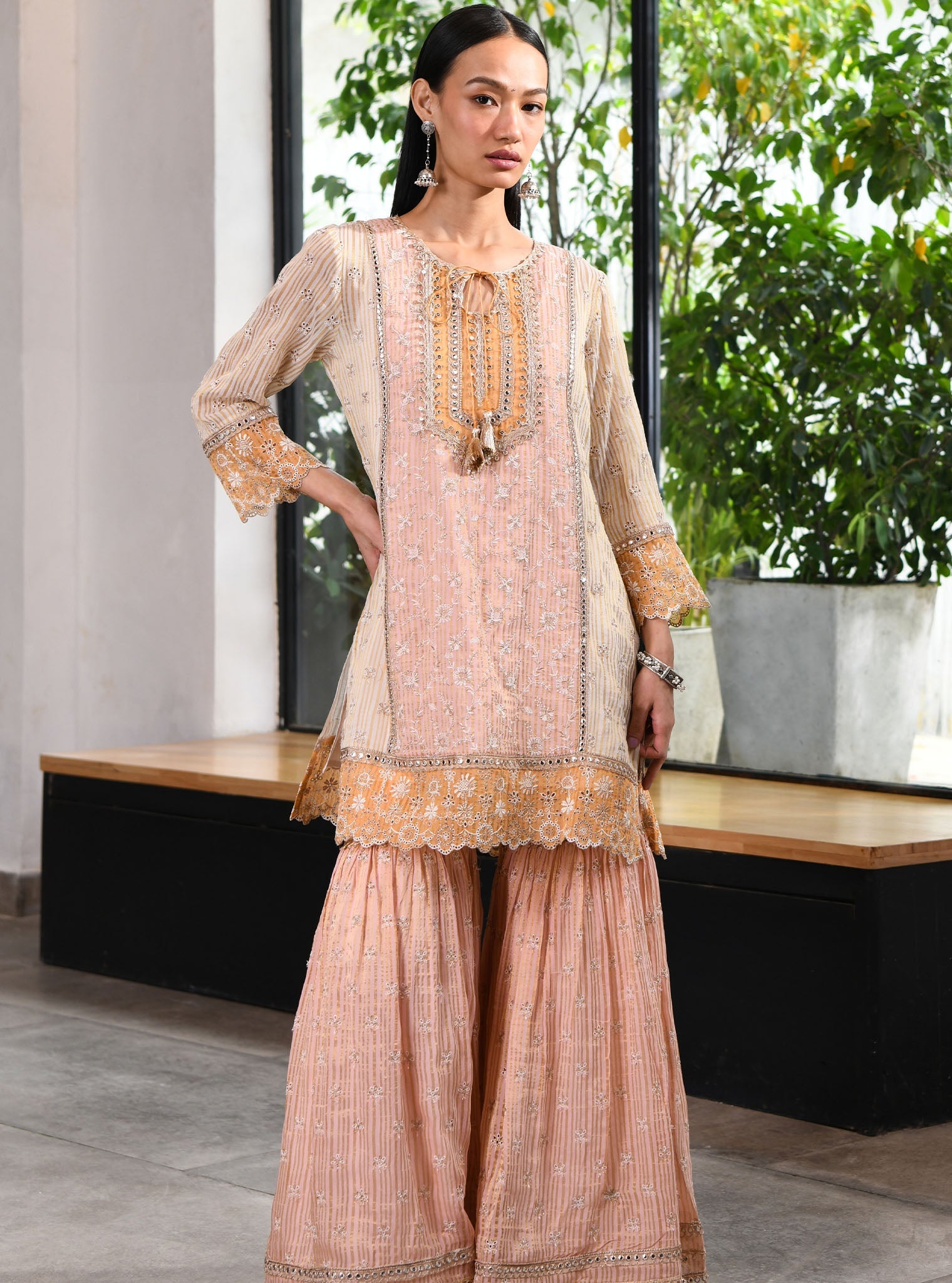 Birchin Banarsi Pink Kurta with Garara Set