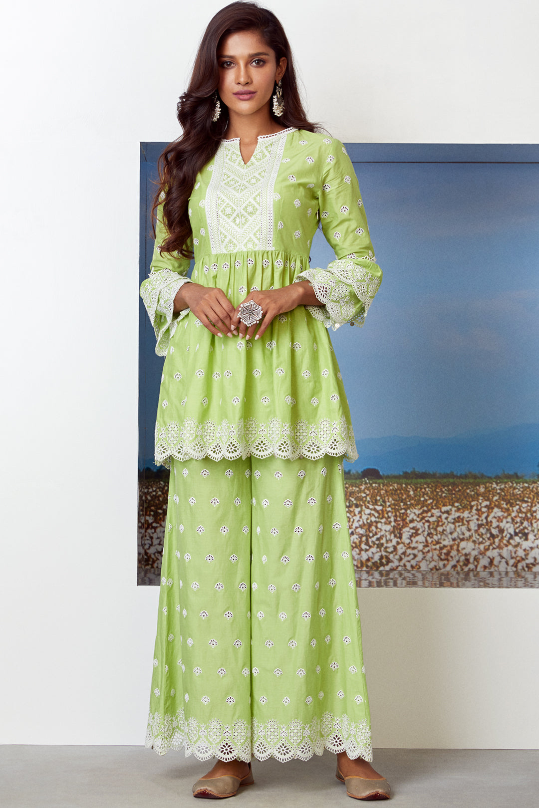 Brazen Supima Cotton Green Kurta with Sharara Set