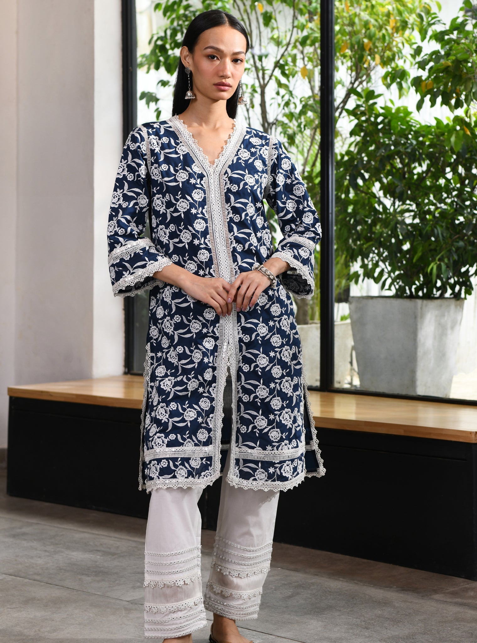 Mulmul Supima Cotton Briallen Kurta Navy