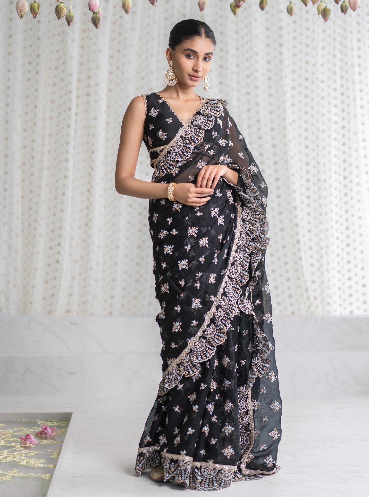Chandni Organza Black Saree