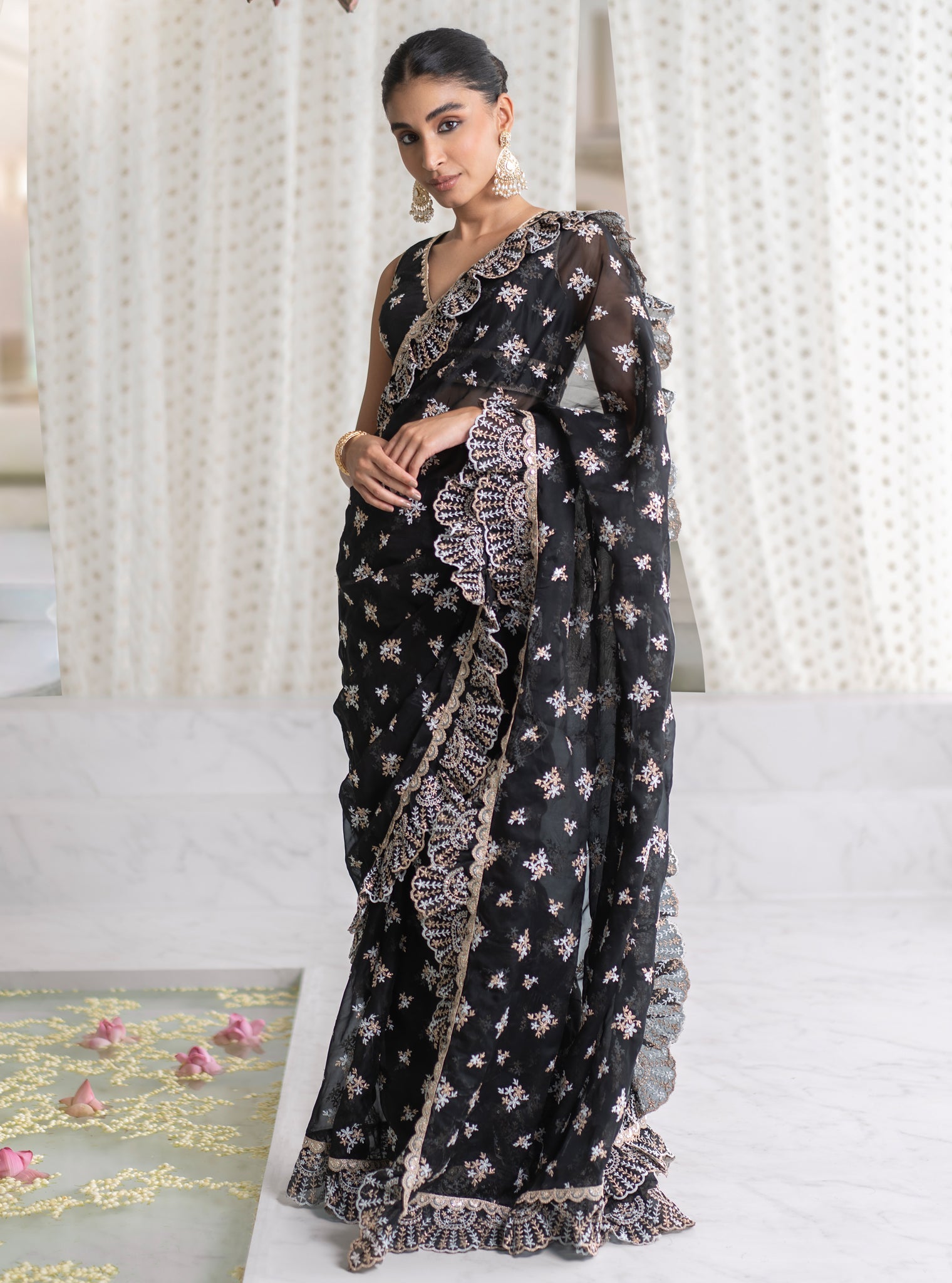 Chandni Organza Black Saree