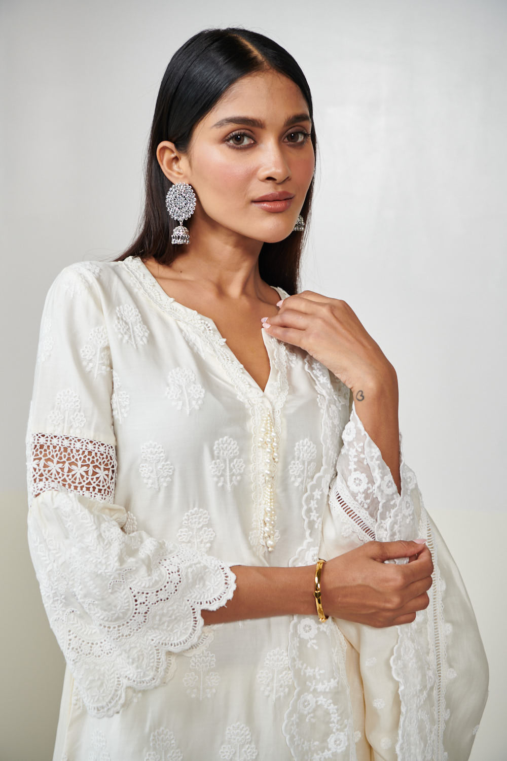 Pure Silver CZ Round Earrings with Jhumki