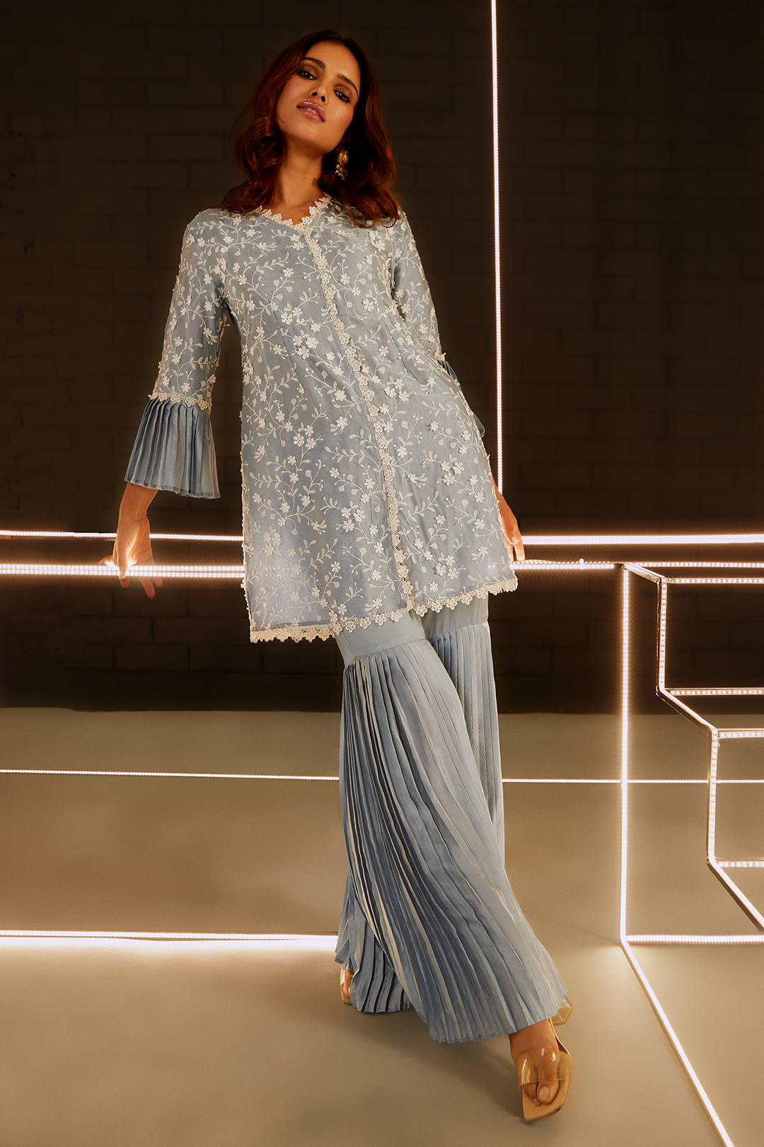 Cairo Cupro Silk Blue Garara Set