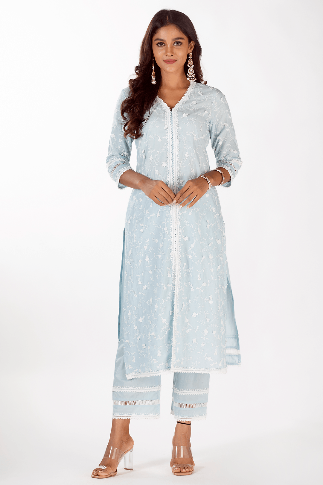 Mulmul Supima Cotton Cali Light Blue Kurta