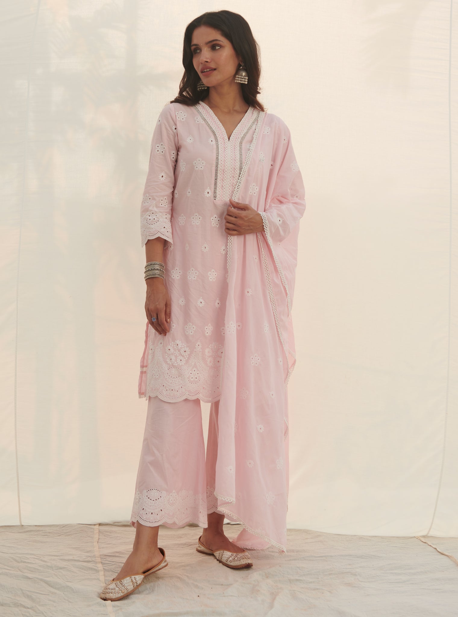 Calvim Supima Cotton Pink Kurta Set