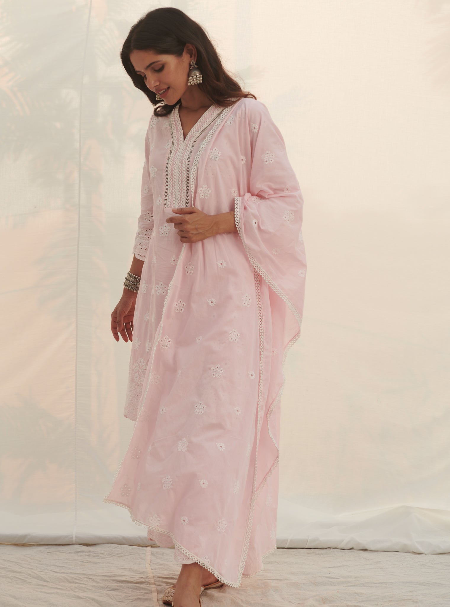 Calvim Supima Cotton Pink Kurta Set