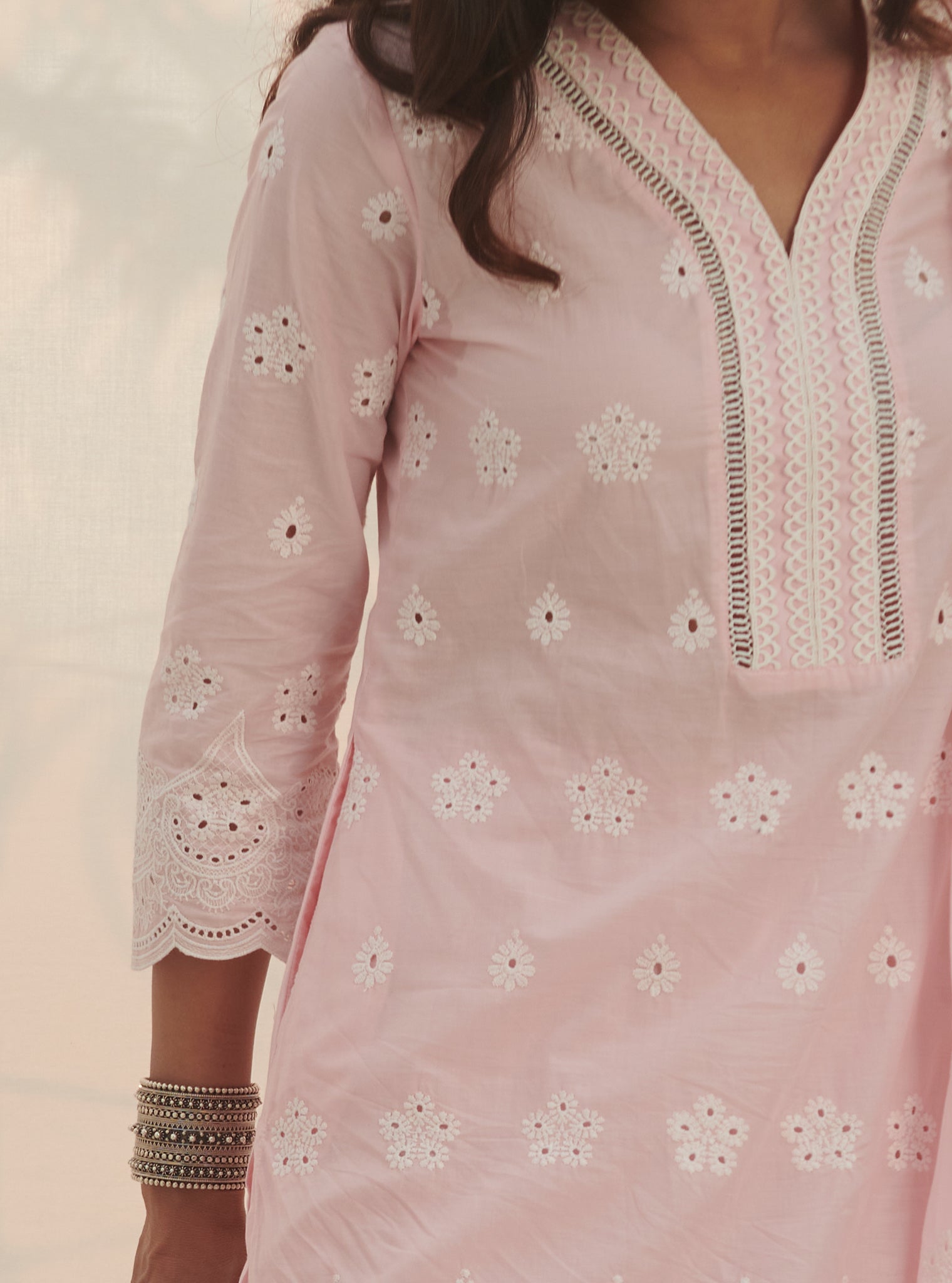 Calvim Supima Cotton Pink Kurta Set