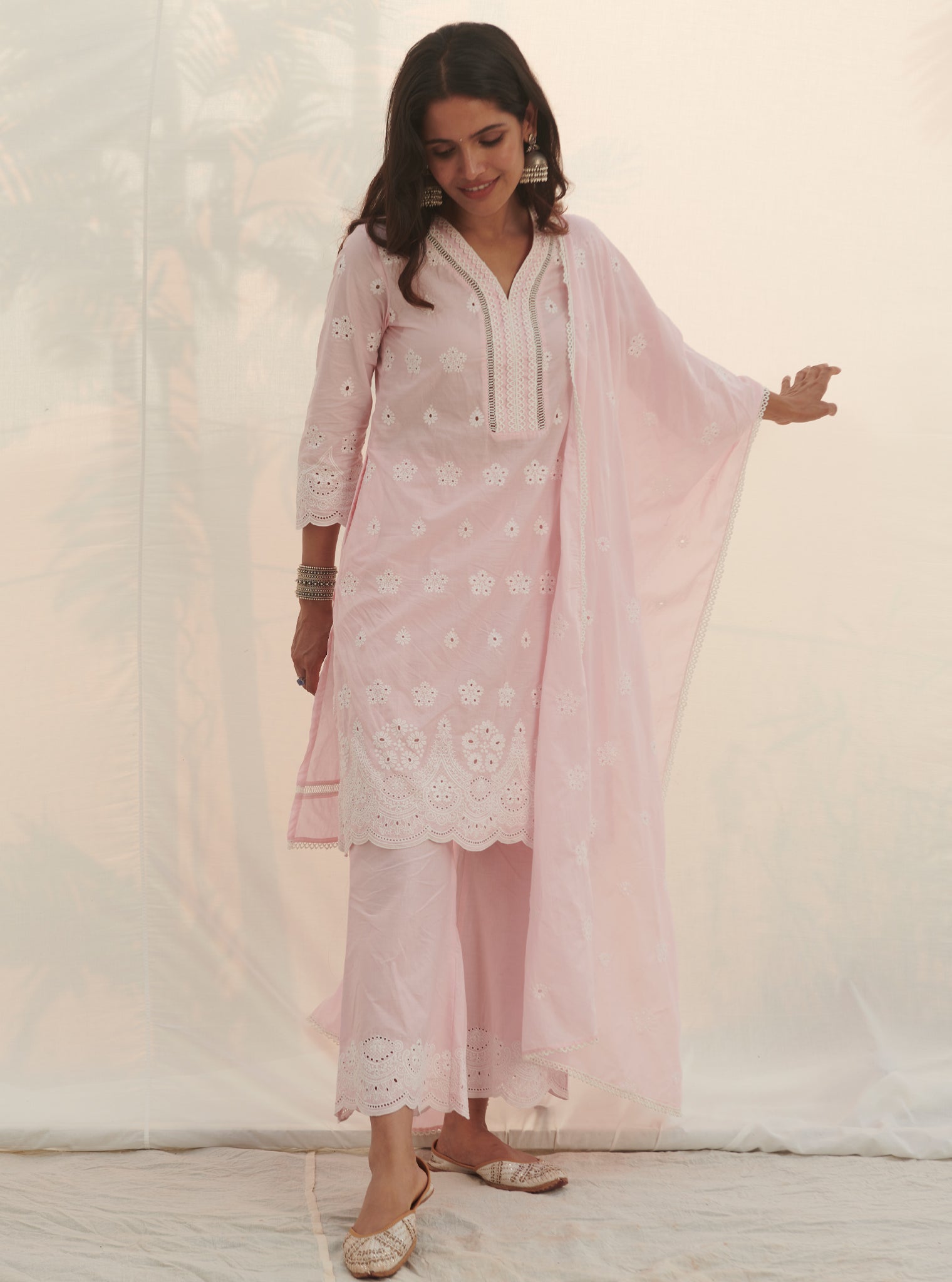 Calvim Supima Cotton Pink Kurta Set
