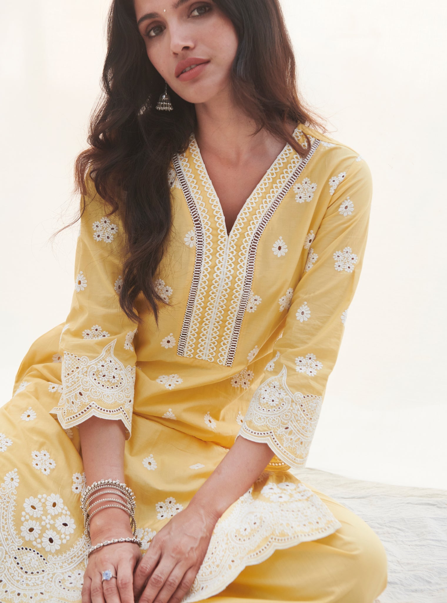 Calvim Supima Cotton Yellow Kurta Set
