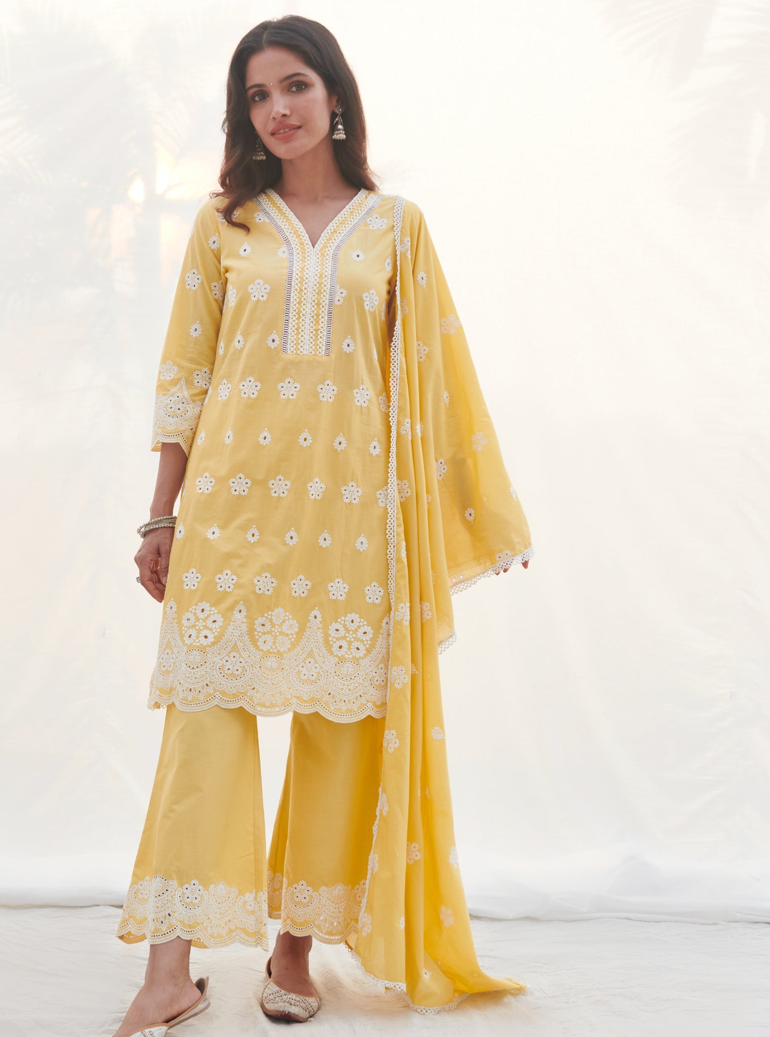Calvim Supima Cotton Yellow Kurta Set
