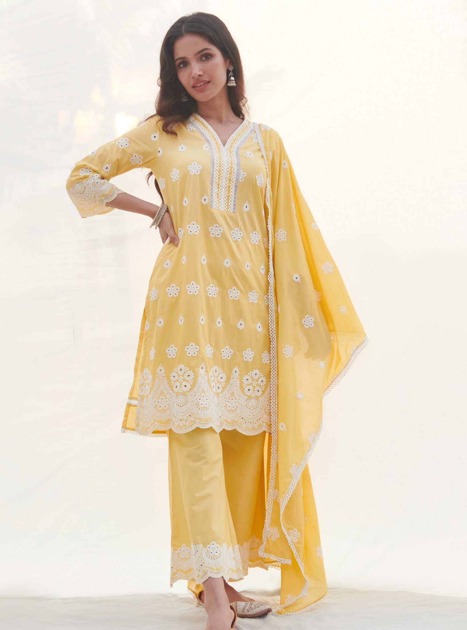 Calvim Supima Cotton Yellow Kurta Set