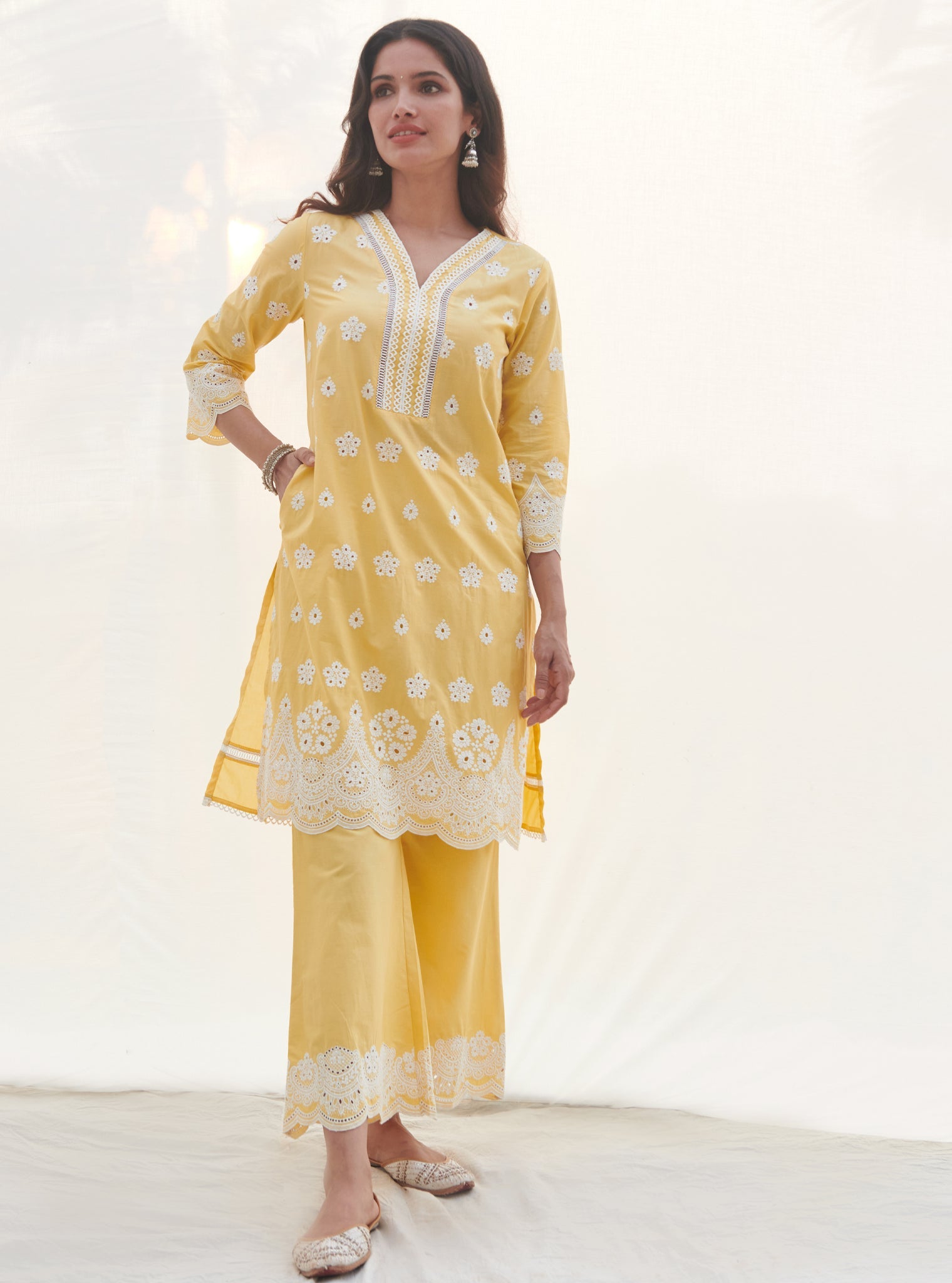 Calvim Supima Cotton Yellow Kurta Set