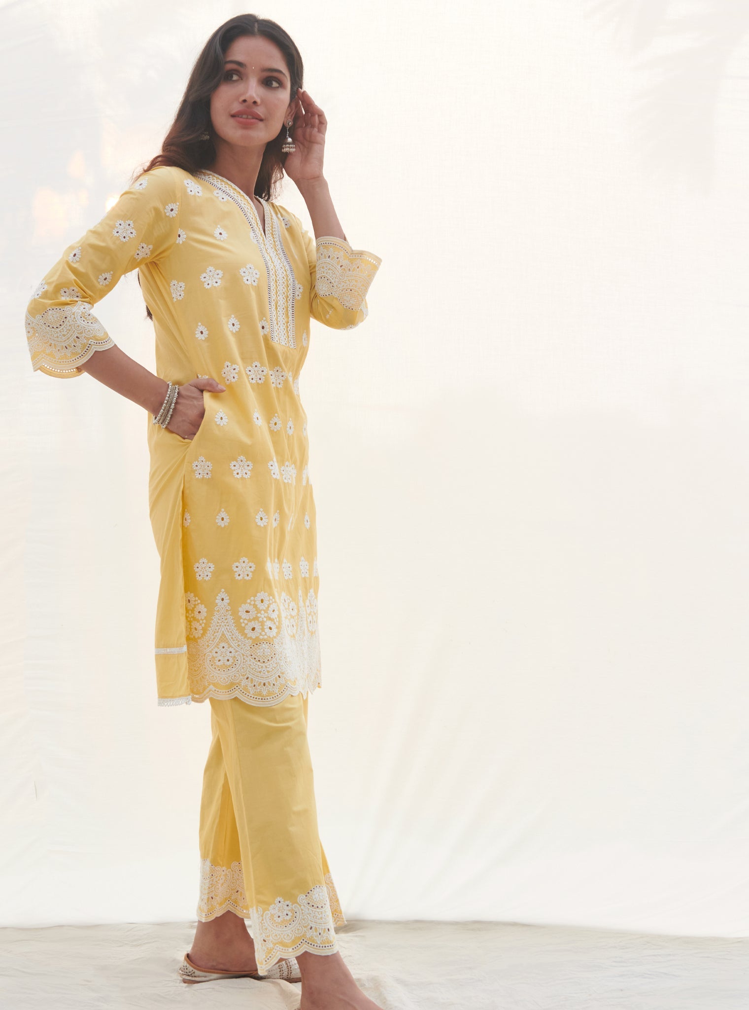 Calvim Supima Cotton Yellow Kurta Set