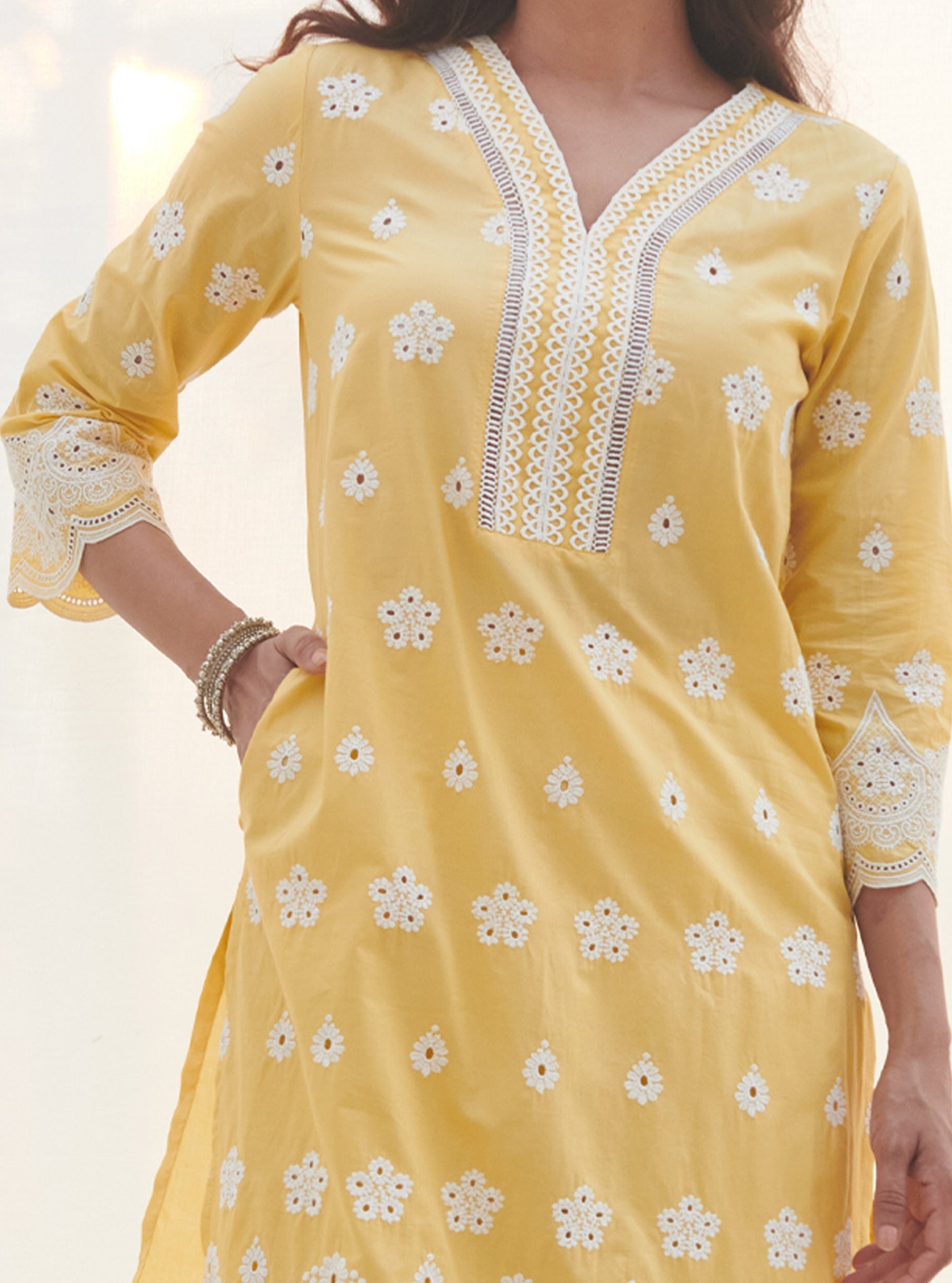 Calvim Supima Cotton Yellow Kurta Set