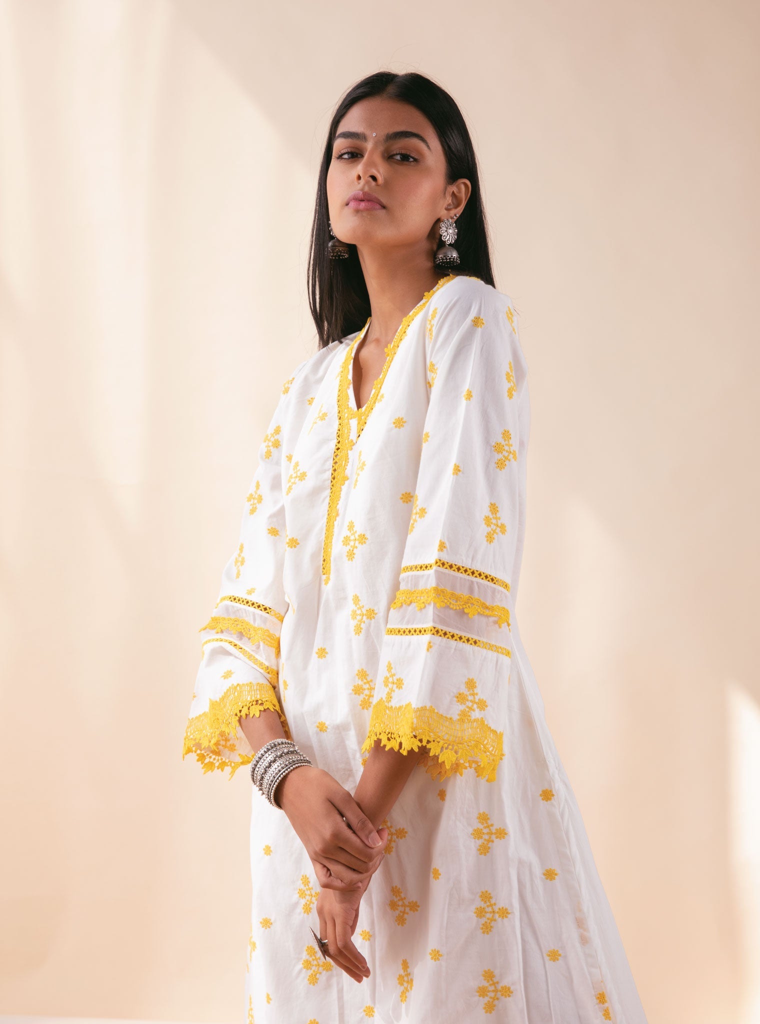 Camila Supima Cotton White Kurta with Palazzo Set
