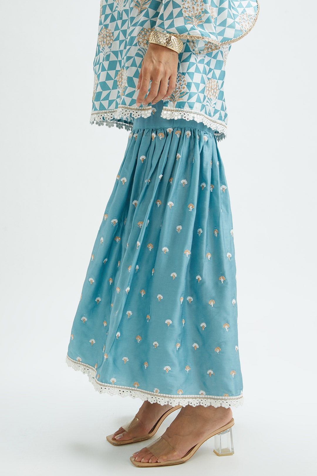 Camden Cupro Silk Teal Garara Set