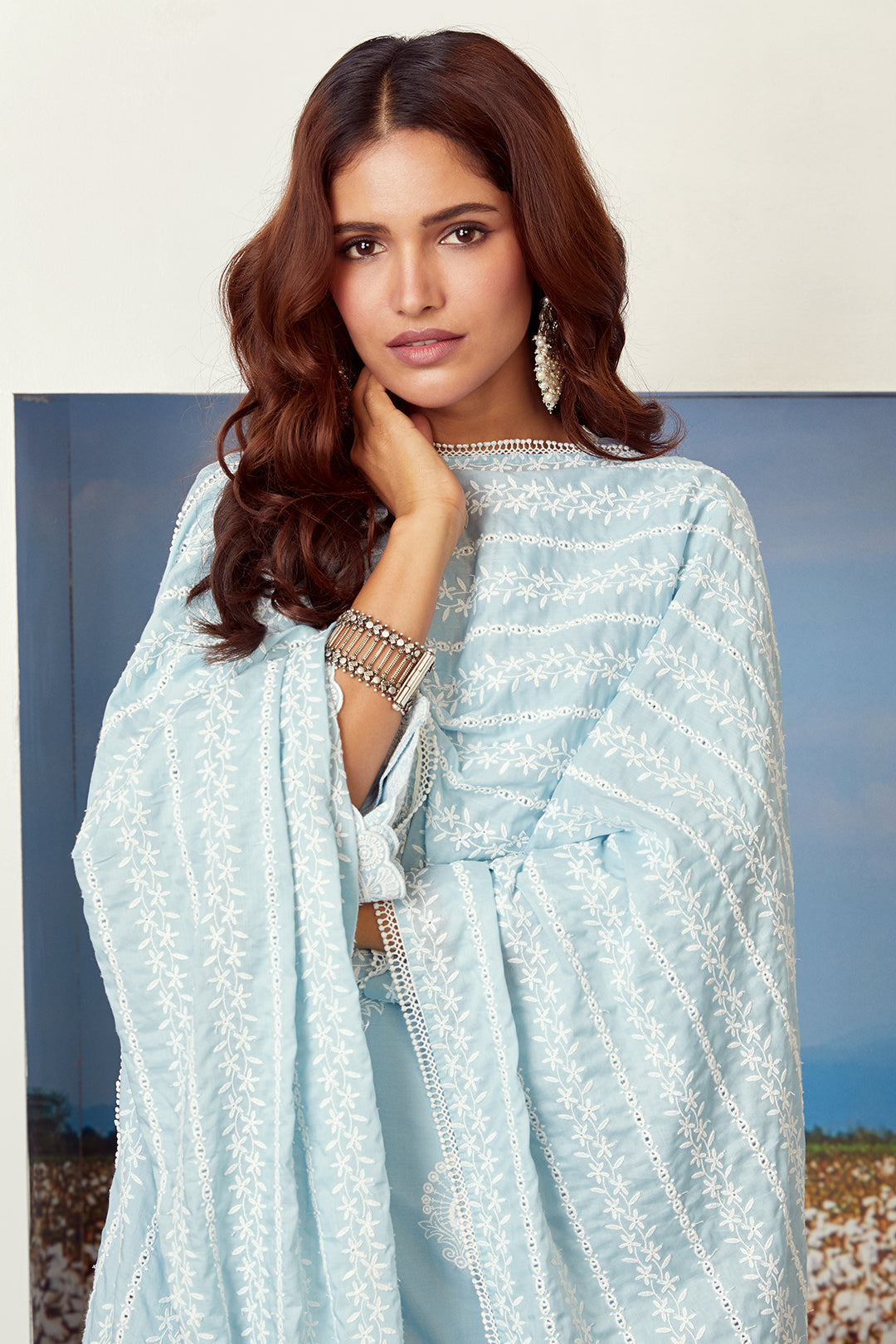 Dreamscape Supima Cotton Light Blue Kurta with Palazzo Set