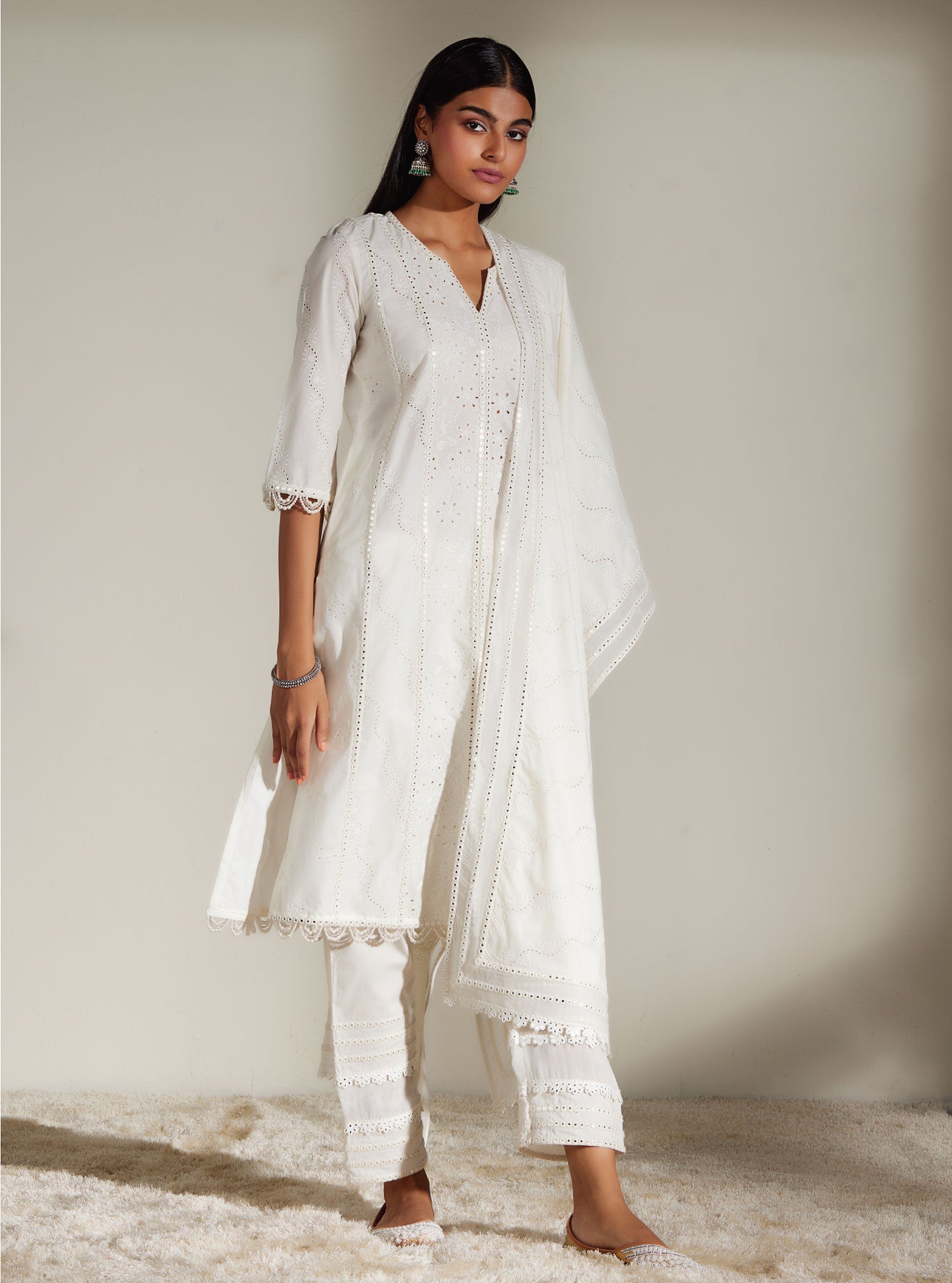 Mulmul Supima Cotton Cara White Kurta