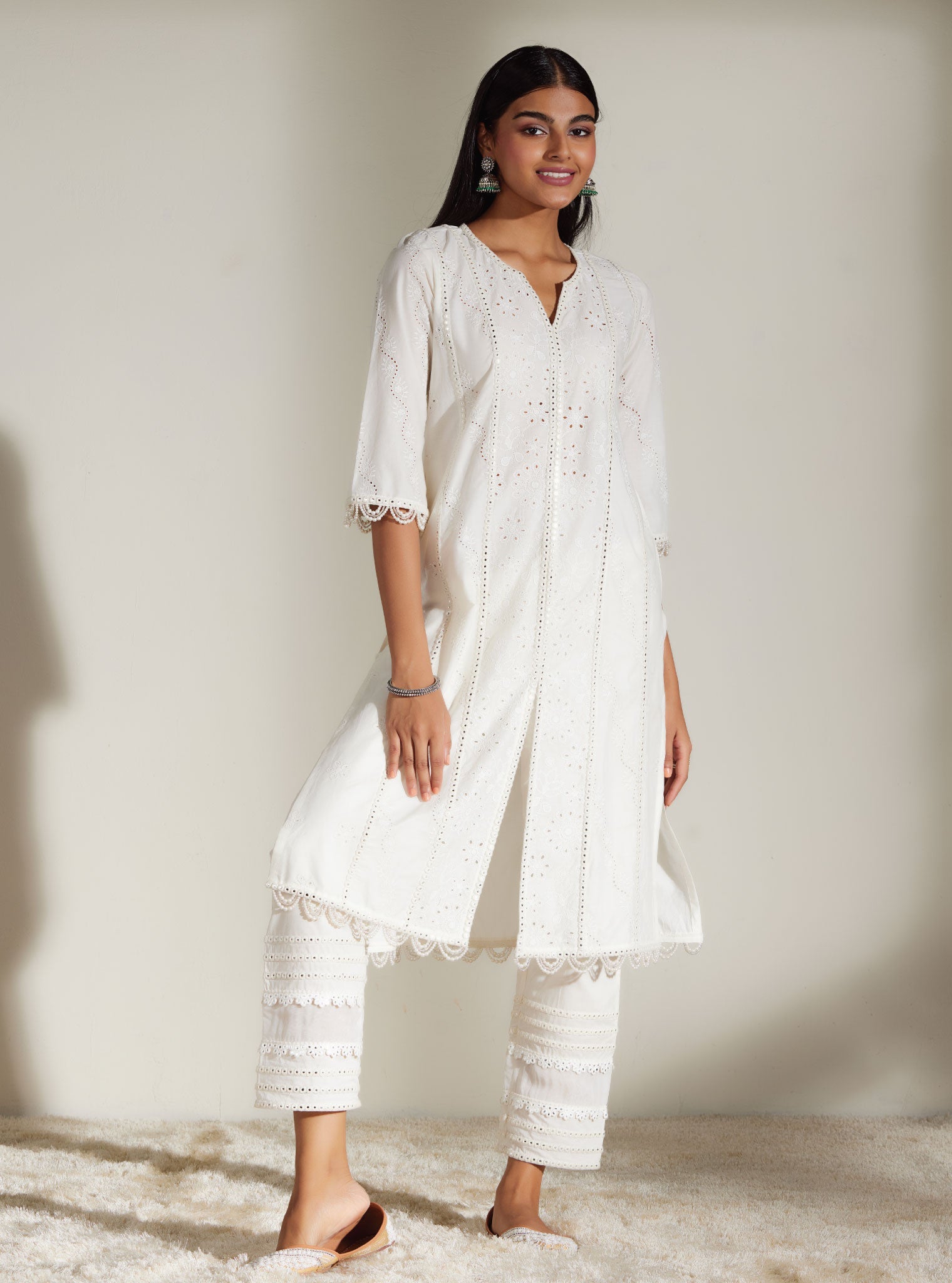 Cara Supima Cotton White Kurta Set