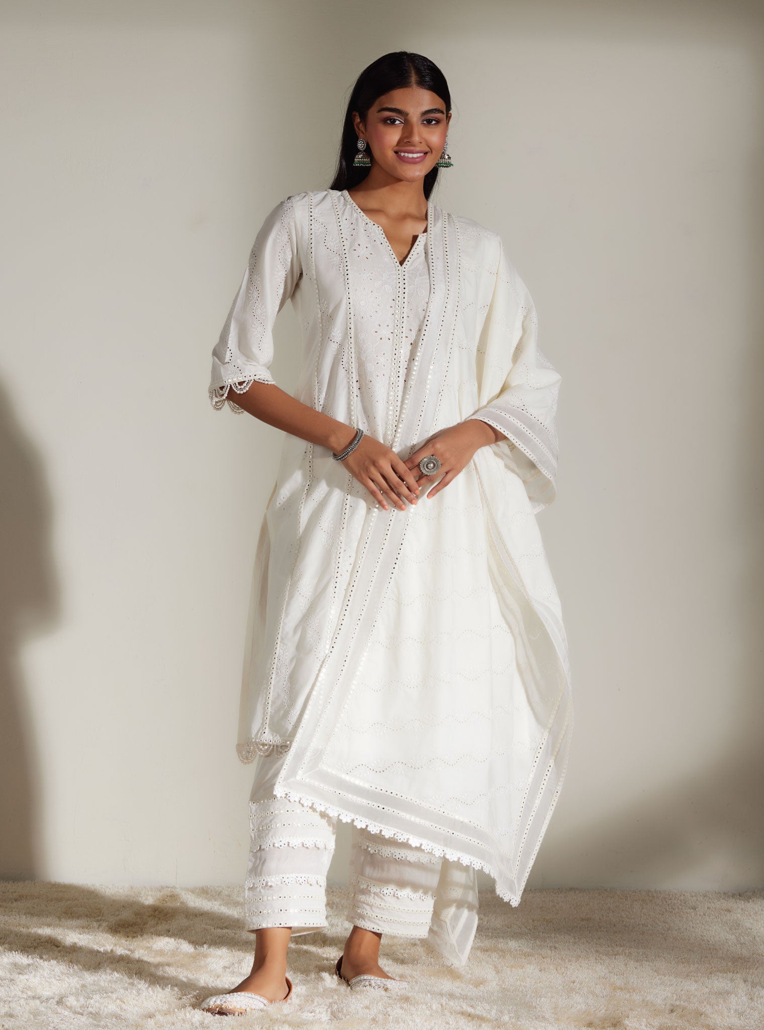 Cara Supima Cotton White Kurta Set