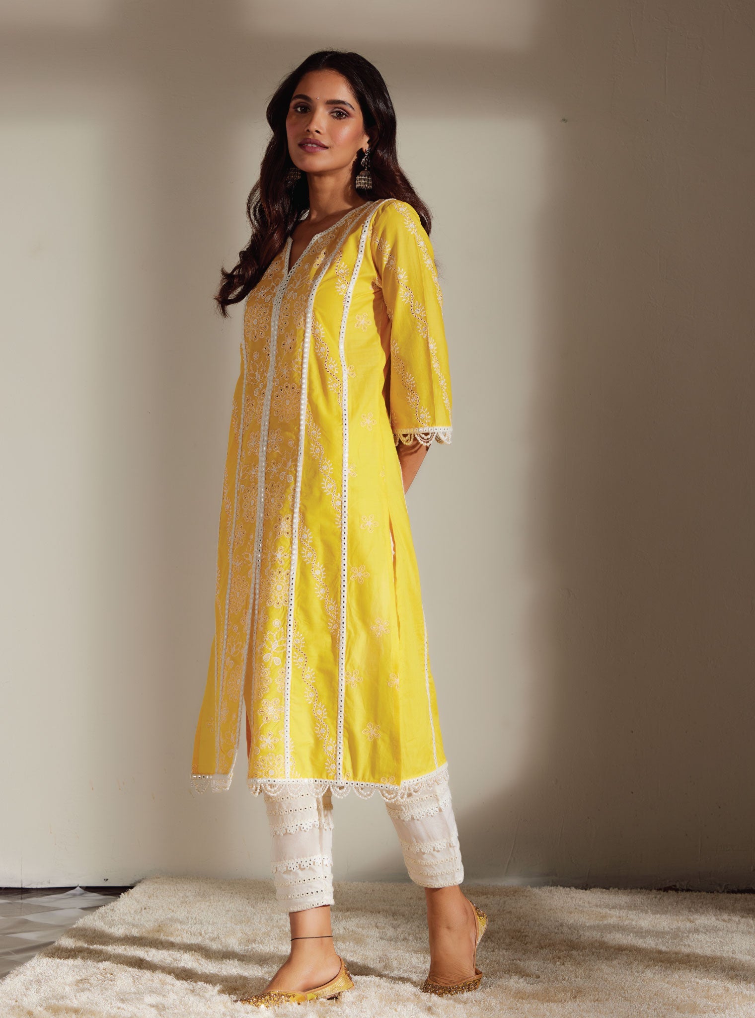 Mulmul Supima Cotton Mirror Gota White Pant