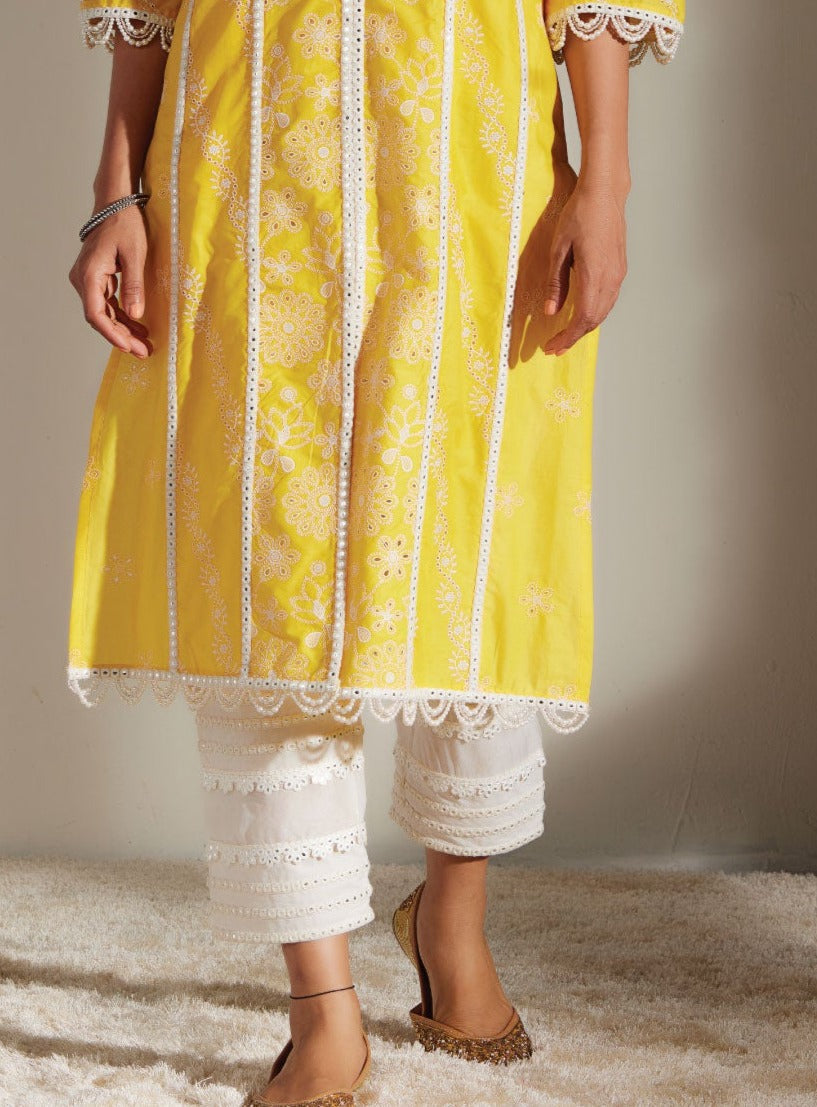 Mulmul Supima Cotton Mirror Gota White Pant