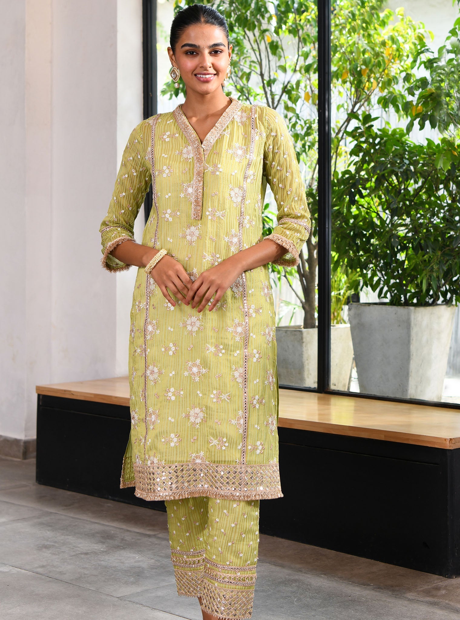 Carey Banarsi Green Kurta Set