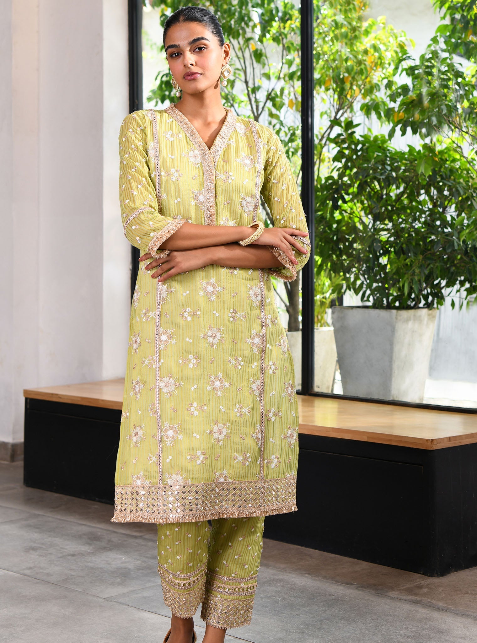 Carey Banarsi Green Kurta Set