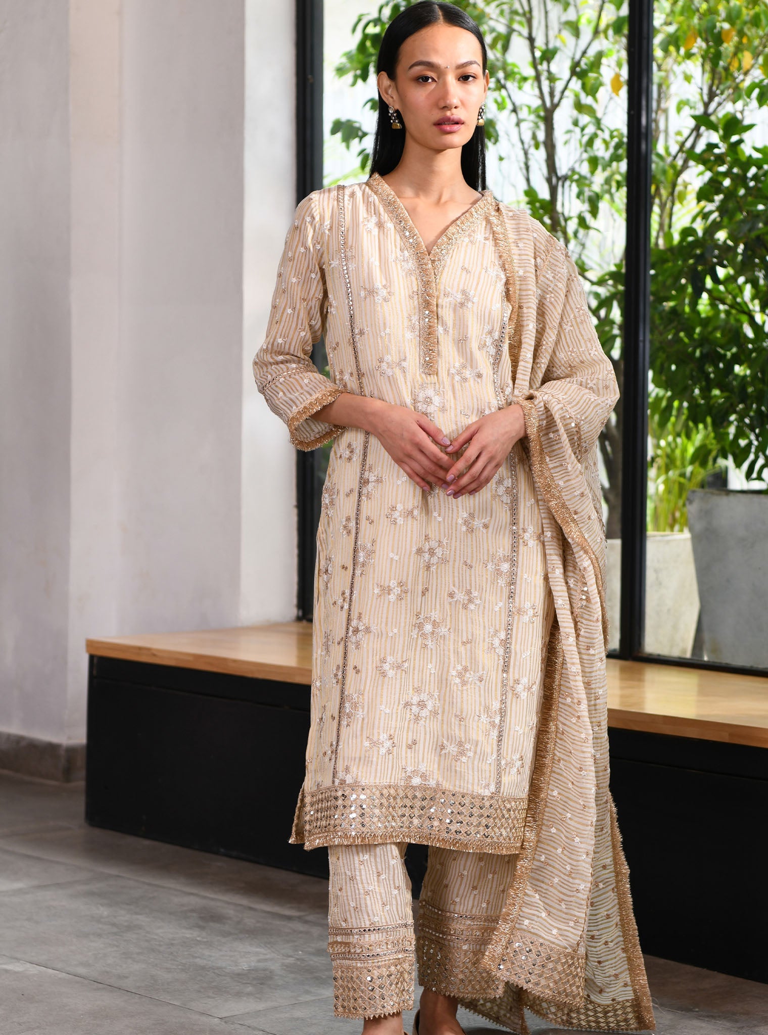 Carey Banarsi Off White Kurta Set