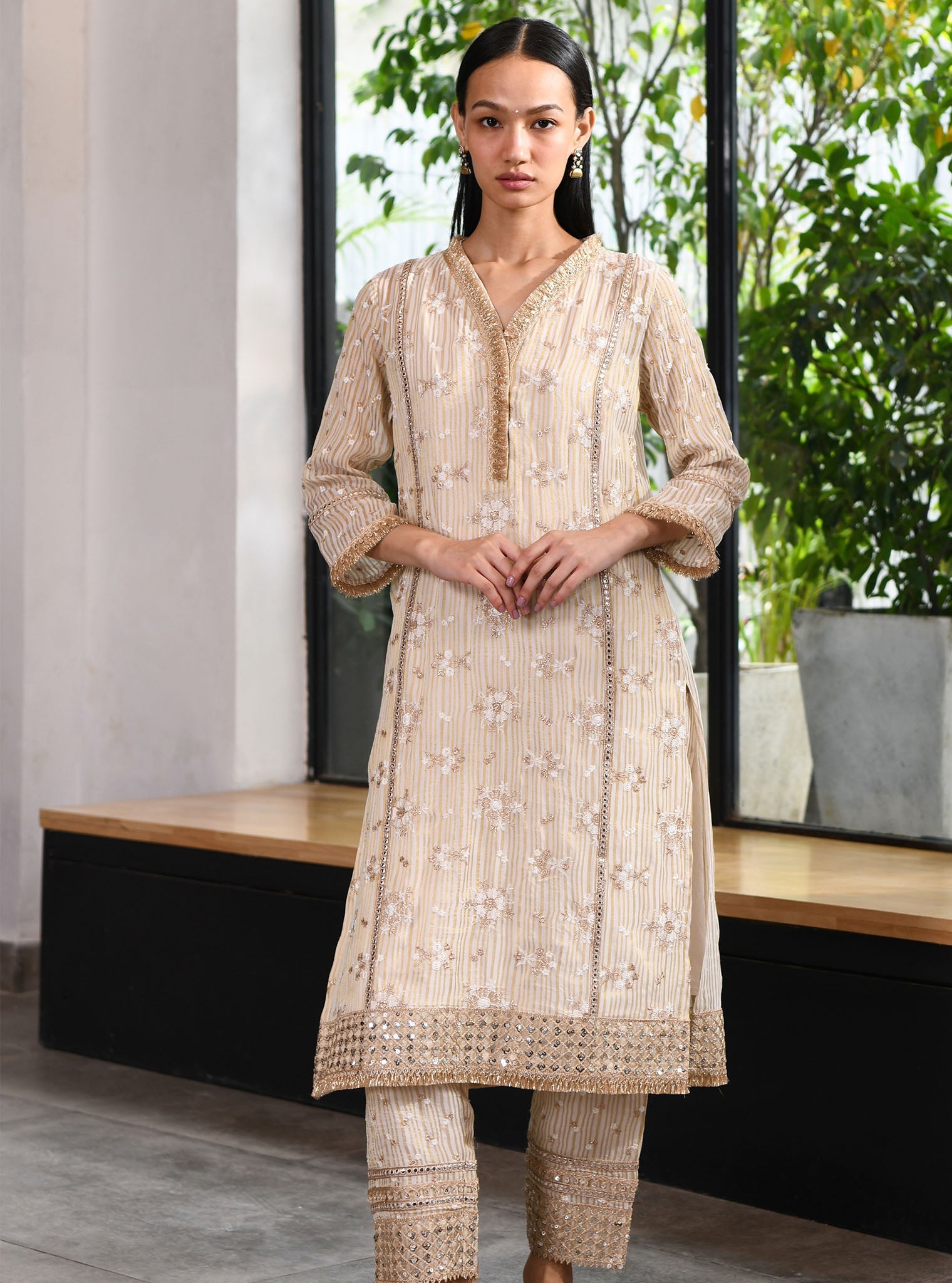 Carey Banarsi Off White Kurta Set