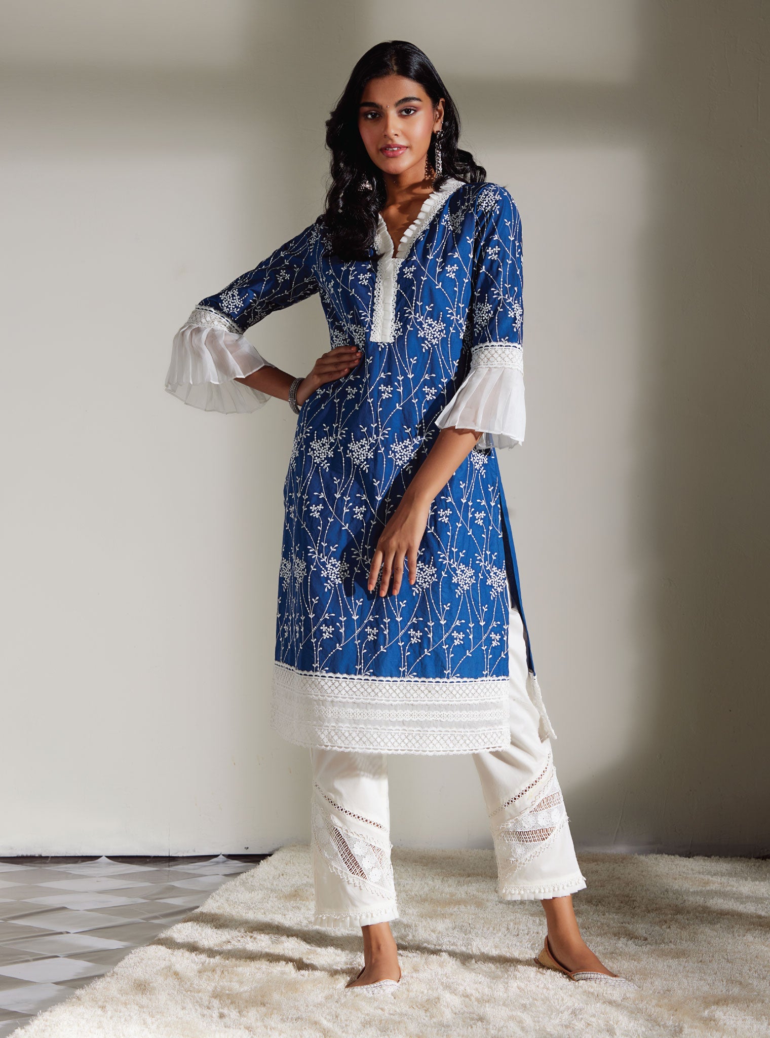 Carmen Supima Cotton Navy Kurta Set