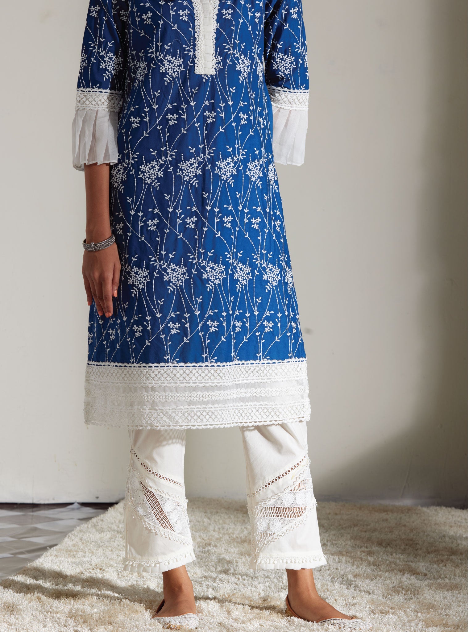 Mulmul Supima Cotton Carmen Navy Kurta