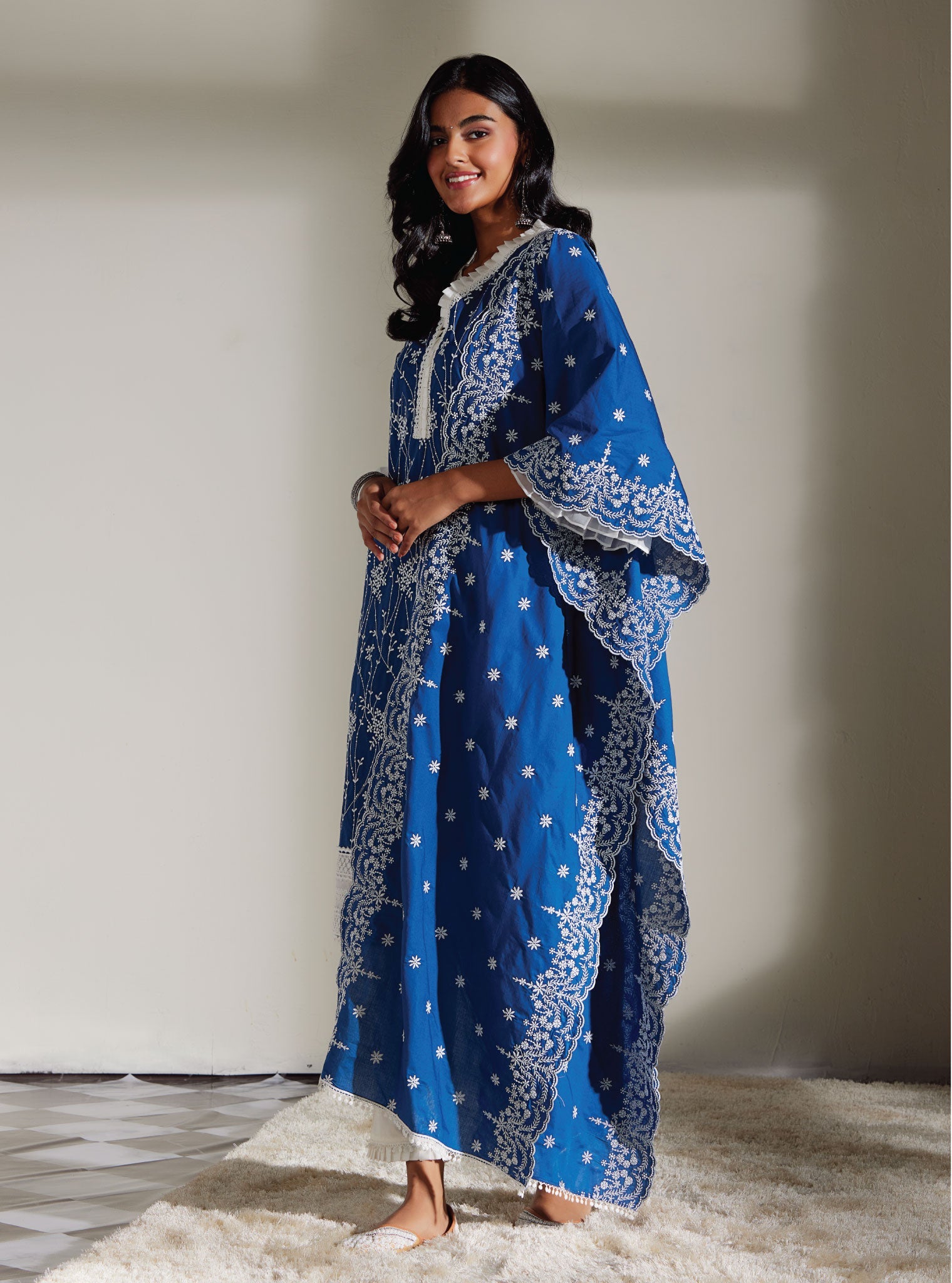 Mulmul Supima Cotton Carmen Navy Kurta