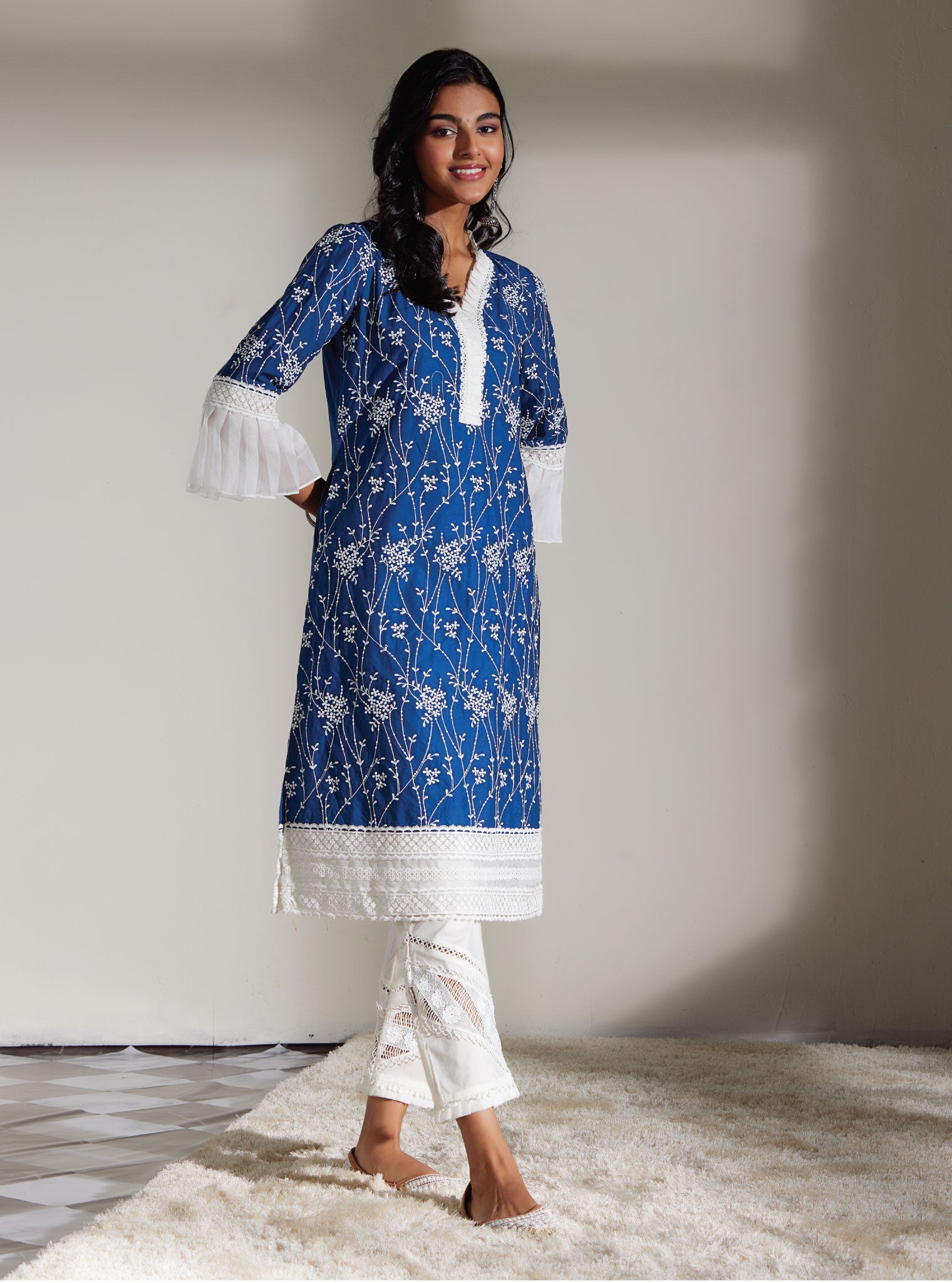 Carmen Supima Cotton Navy Kurta Set