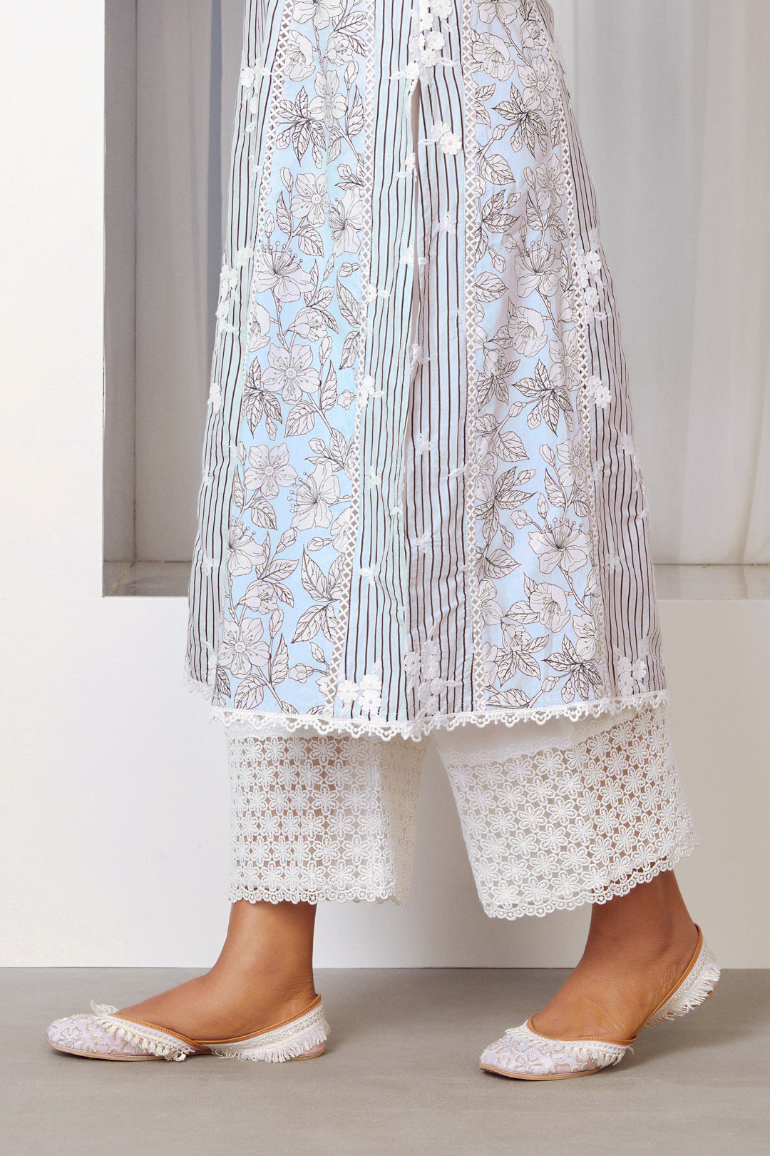 Carnaby Supima Cotton Light Blue Kurta with Palazzo Set