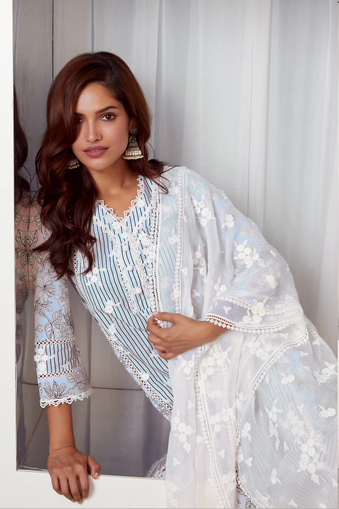 Mulmul Supima Cotton Carnaby Light Blue Kurta