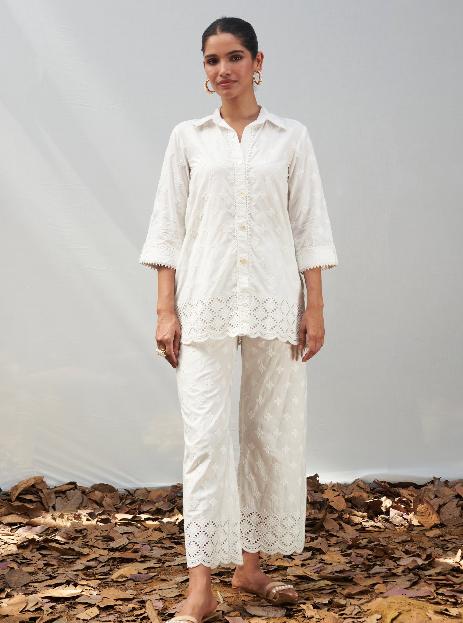 Caspia Supima Cotton White Co-ord Set