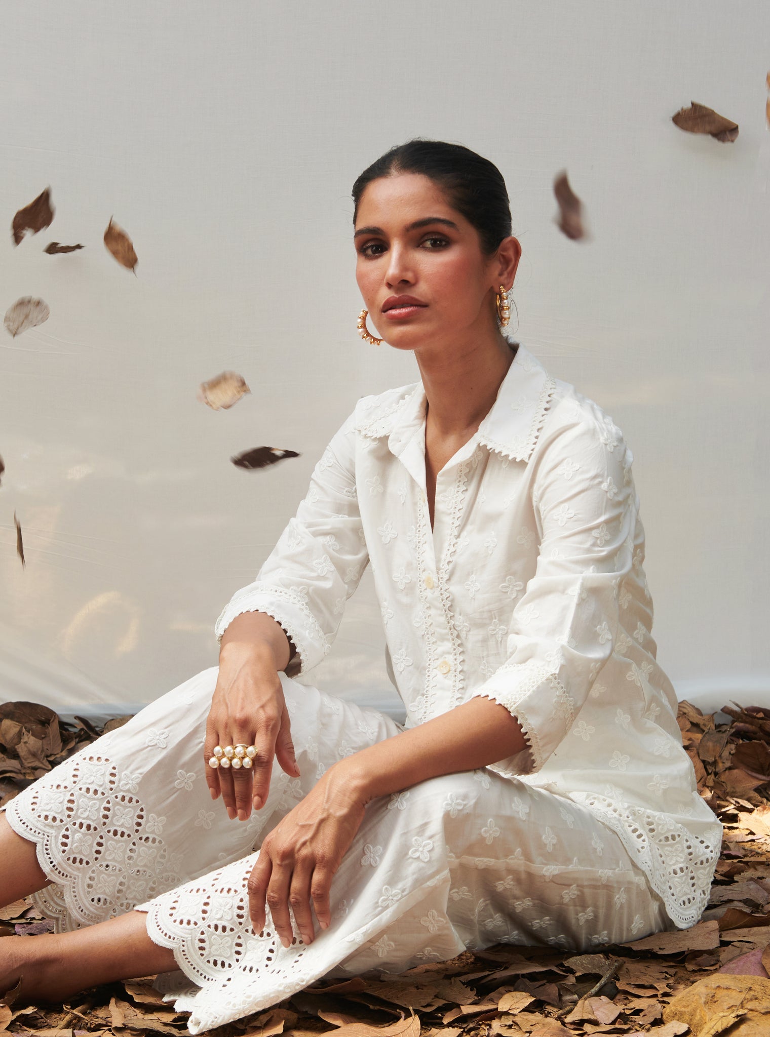 Caspia Supima Cotton White Co-ord Set