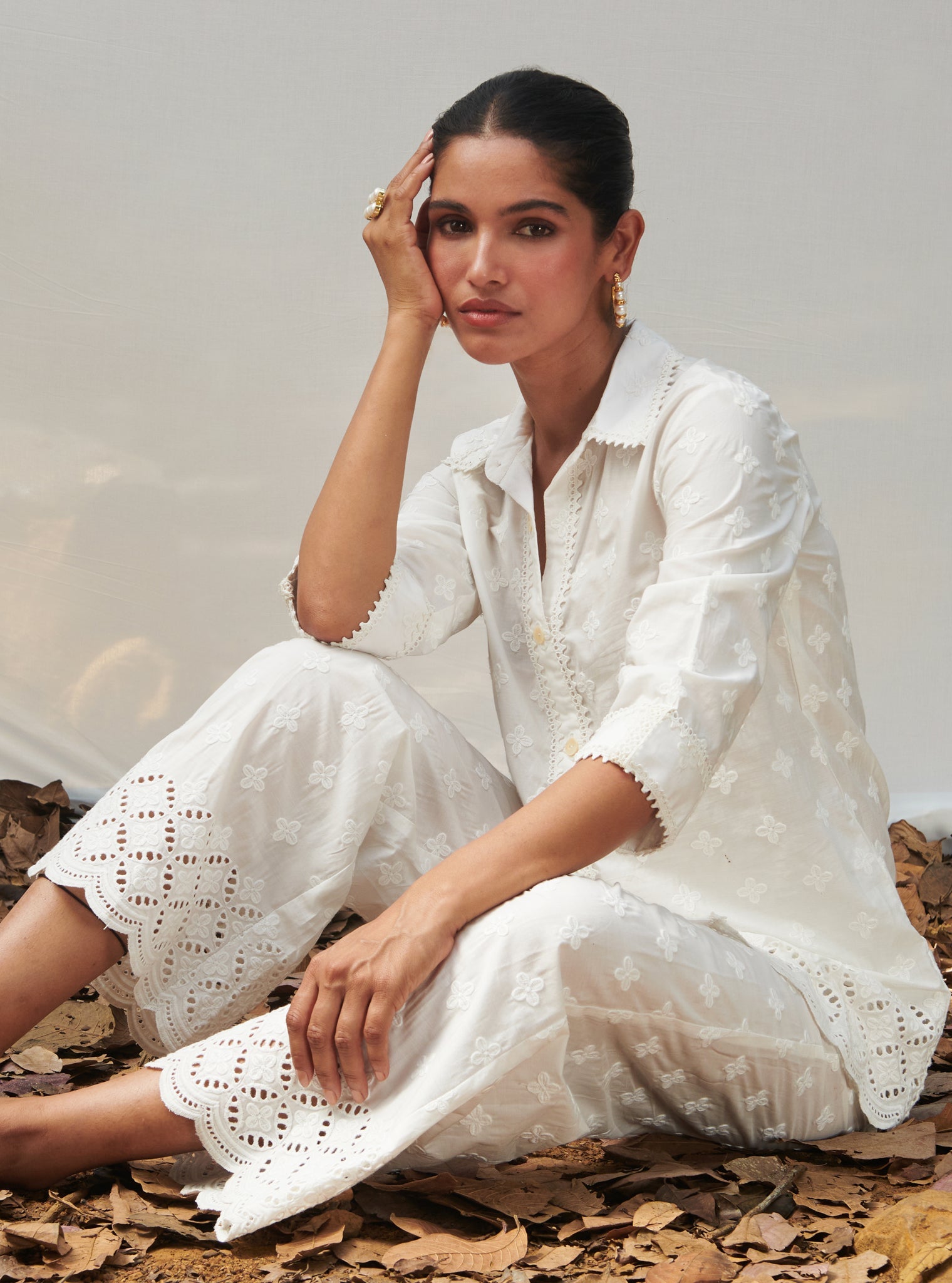 Caspia Supima Cotton White Co-ord Set