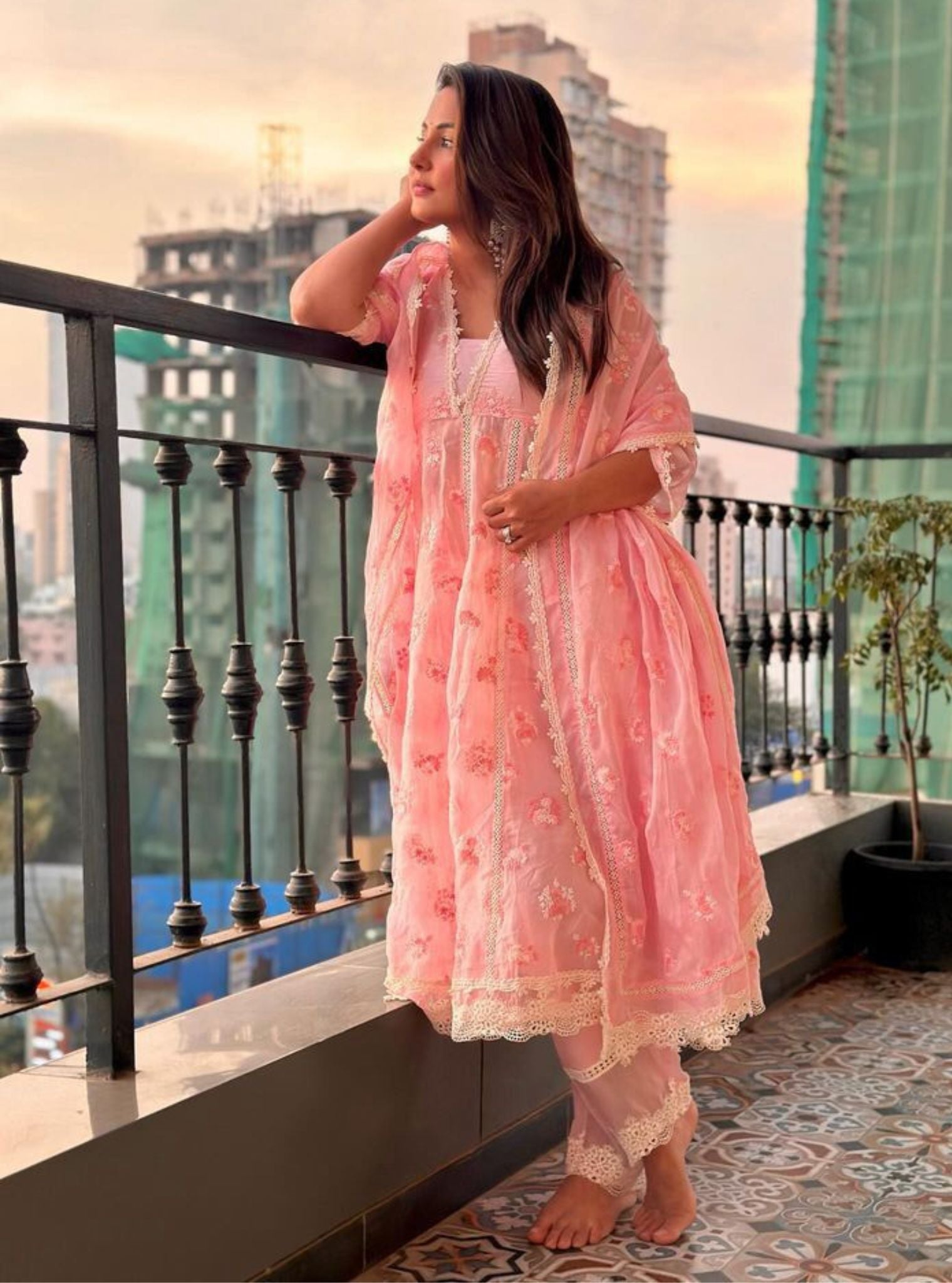 Stirling Organza Pink Anarkali Kurta Set