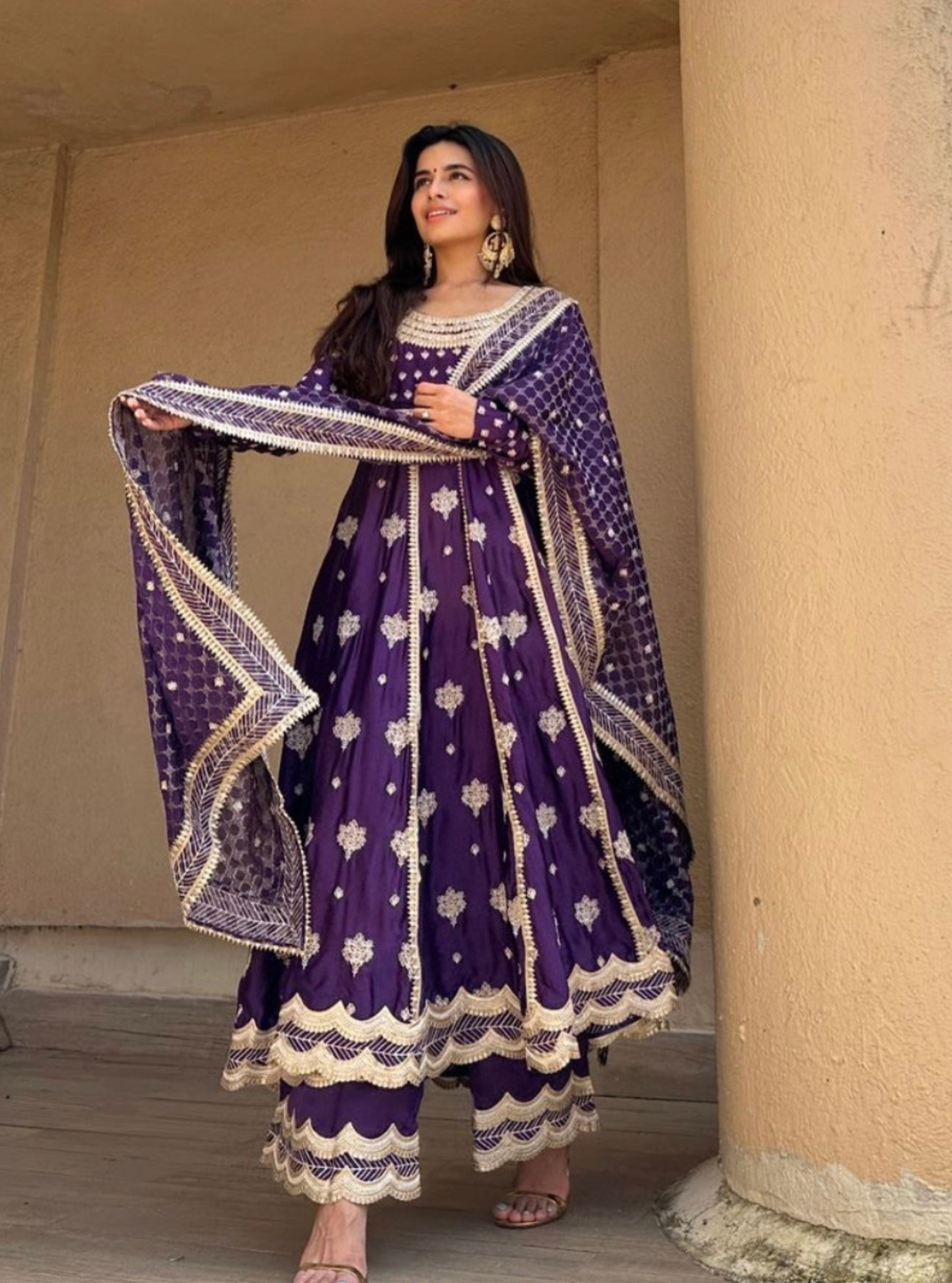Palki Organza Satin Purple Kurta Set