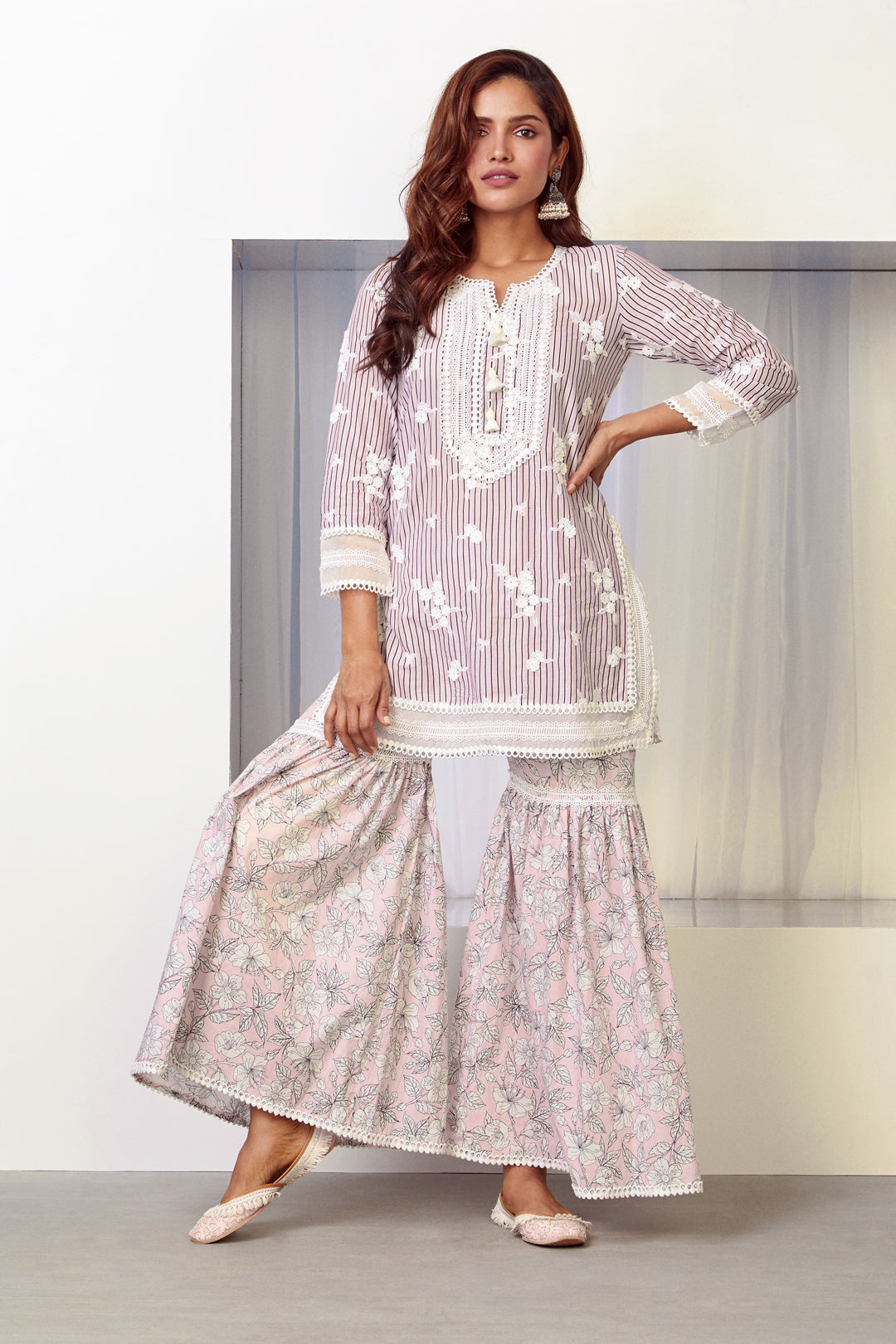 Chelsea Supima Cotton Pink Kurta with Garara Set
