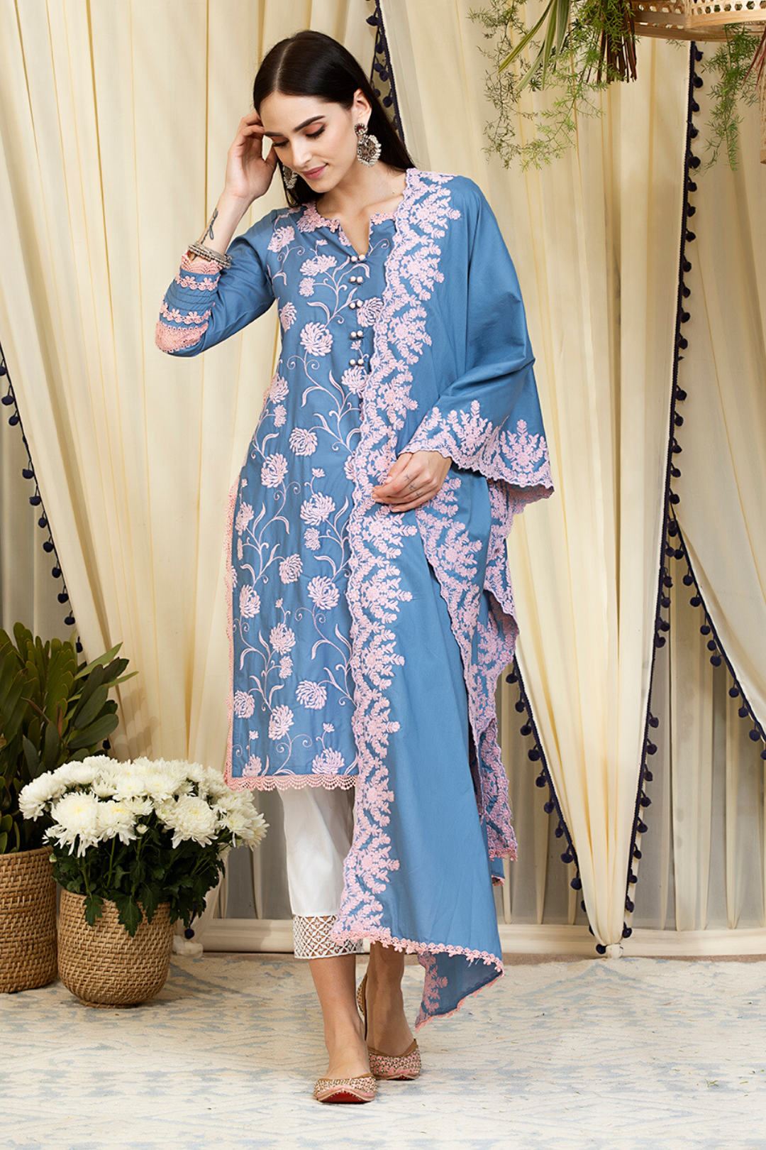 Claudia Supima Cotton Denim Kurta Set
