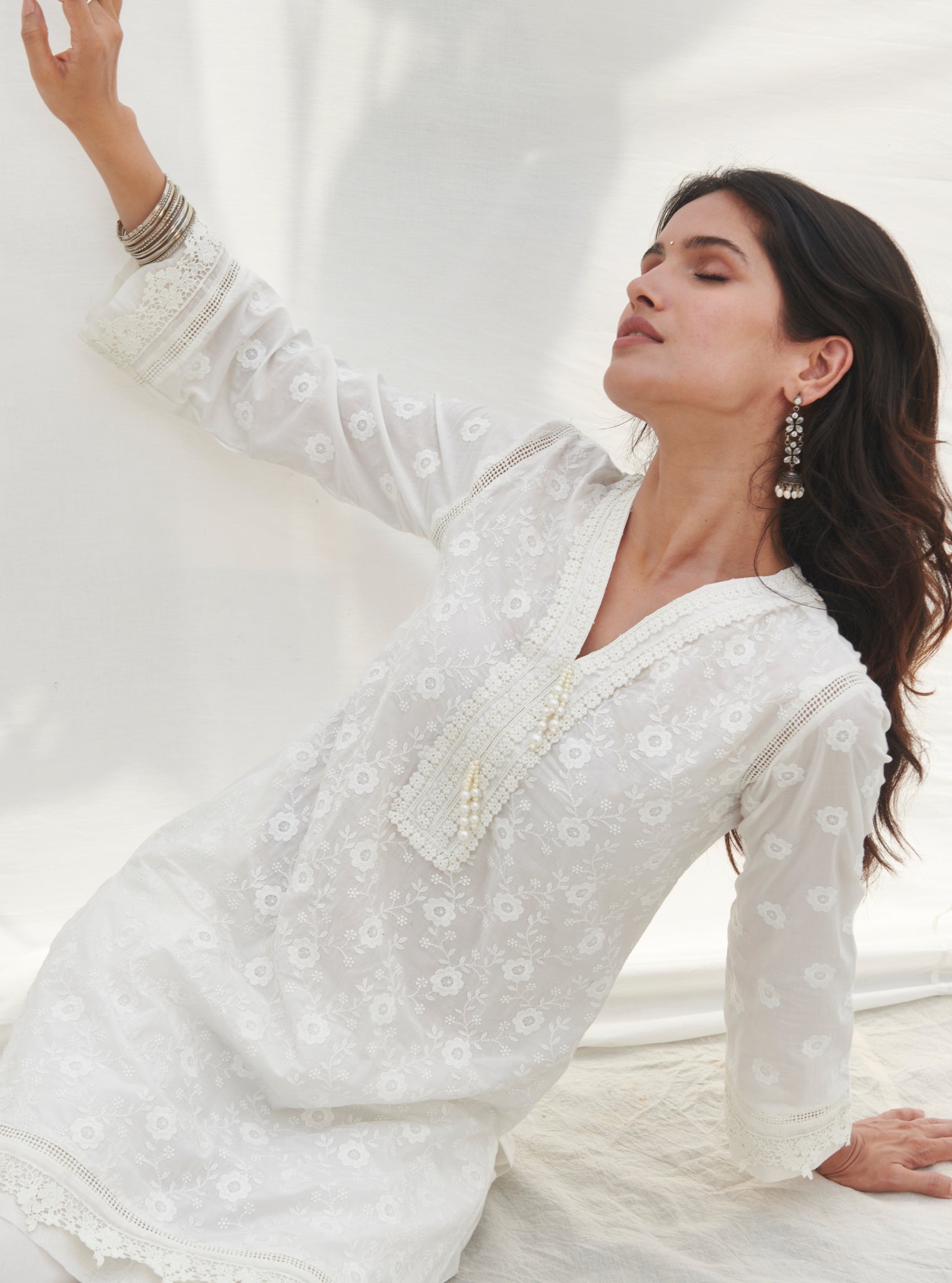 Mulmul Supima Cotton Codli White kurta