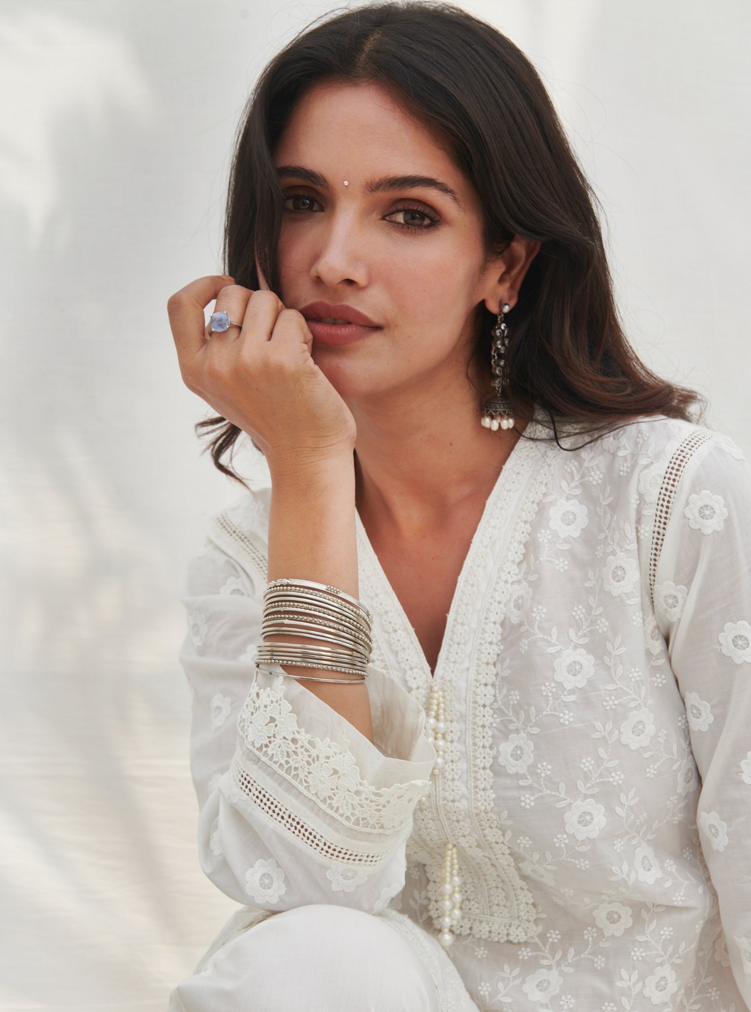 Mulmul Supima Cotton Codli White kurta